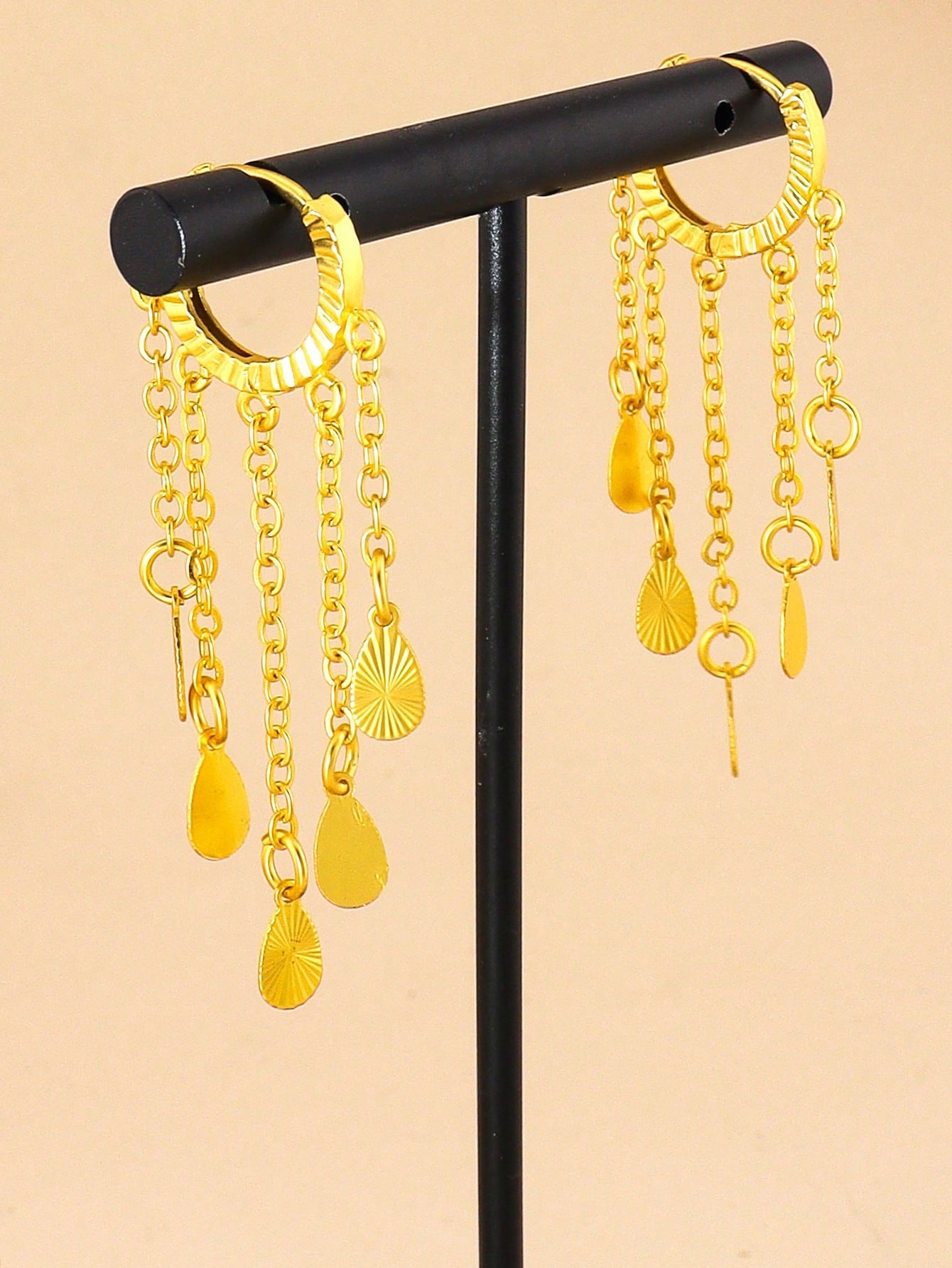 1pair Fashion Long Round Bead Tassel Earrings Drop Tassel Earrings Gold Earrings Are Suitable For Women's Everyday Wear - Seen Mai