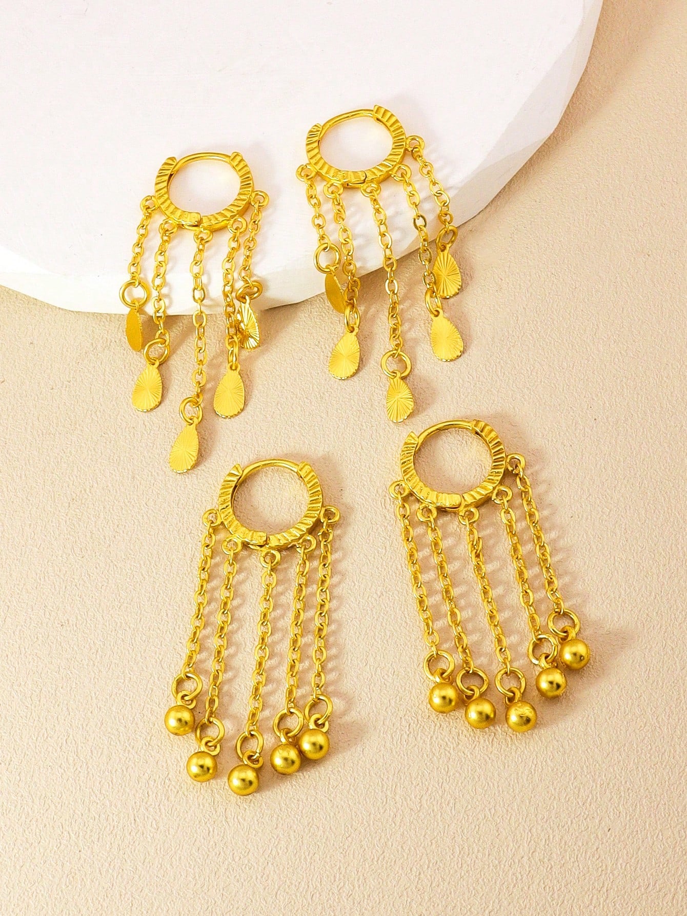 1pair Fashion Long Round Bead Tassel Earrings Drop Tassel Earrings Gold Earrings Are Suitable For Women's Everyday Wear - Seen Mai