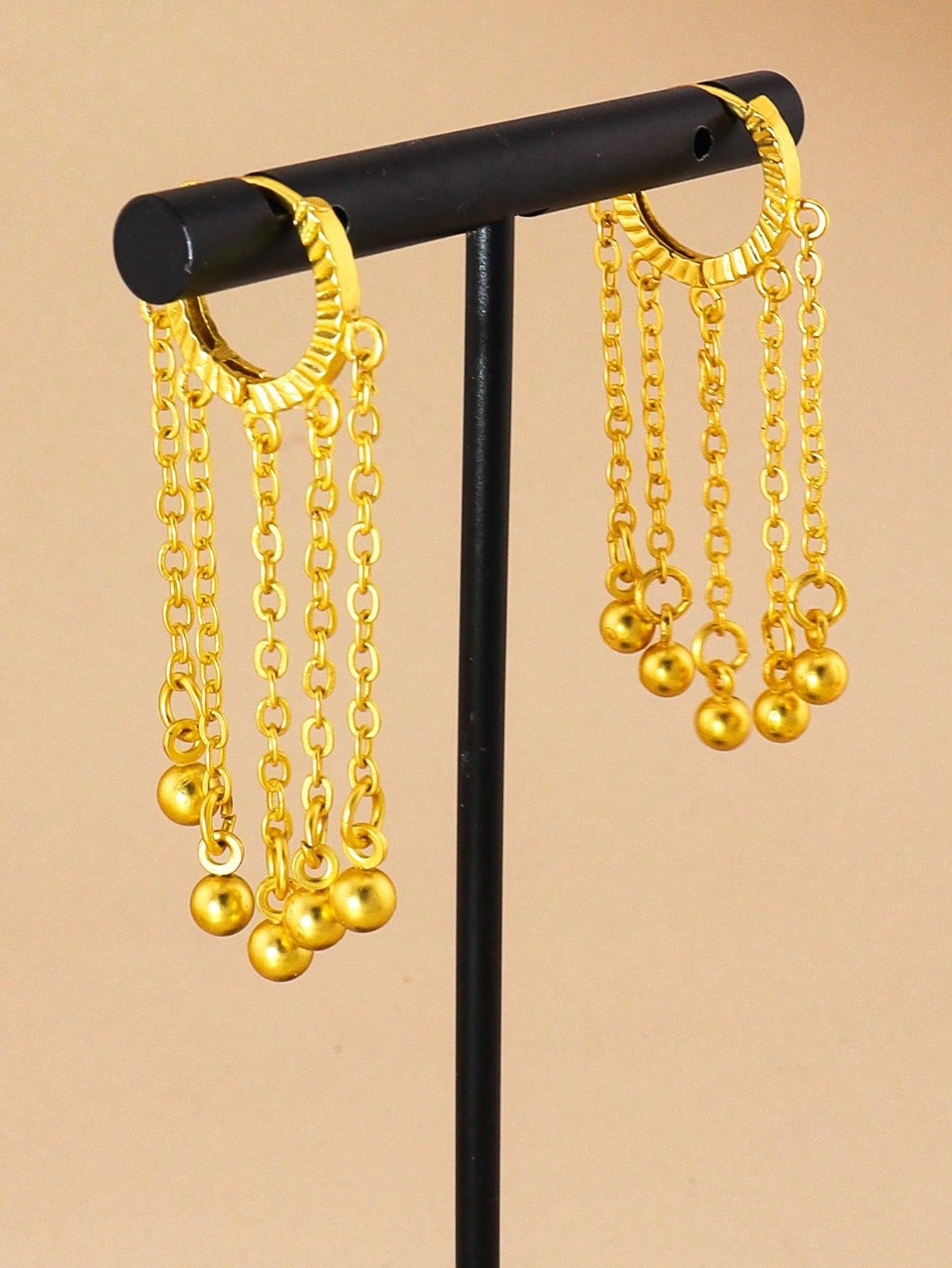 1pair Fashion Long Round Bead Tassel Earrings Drop Tassel Earrings Gold Earrings Are Suitable For Women's Everyday Wear - Seen Mai