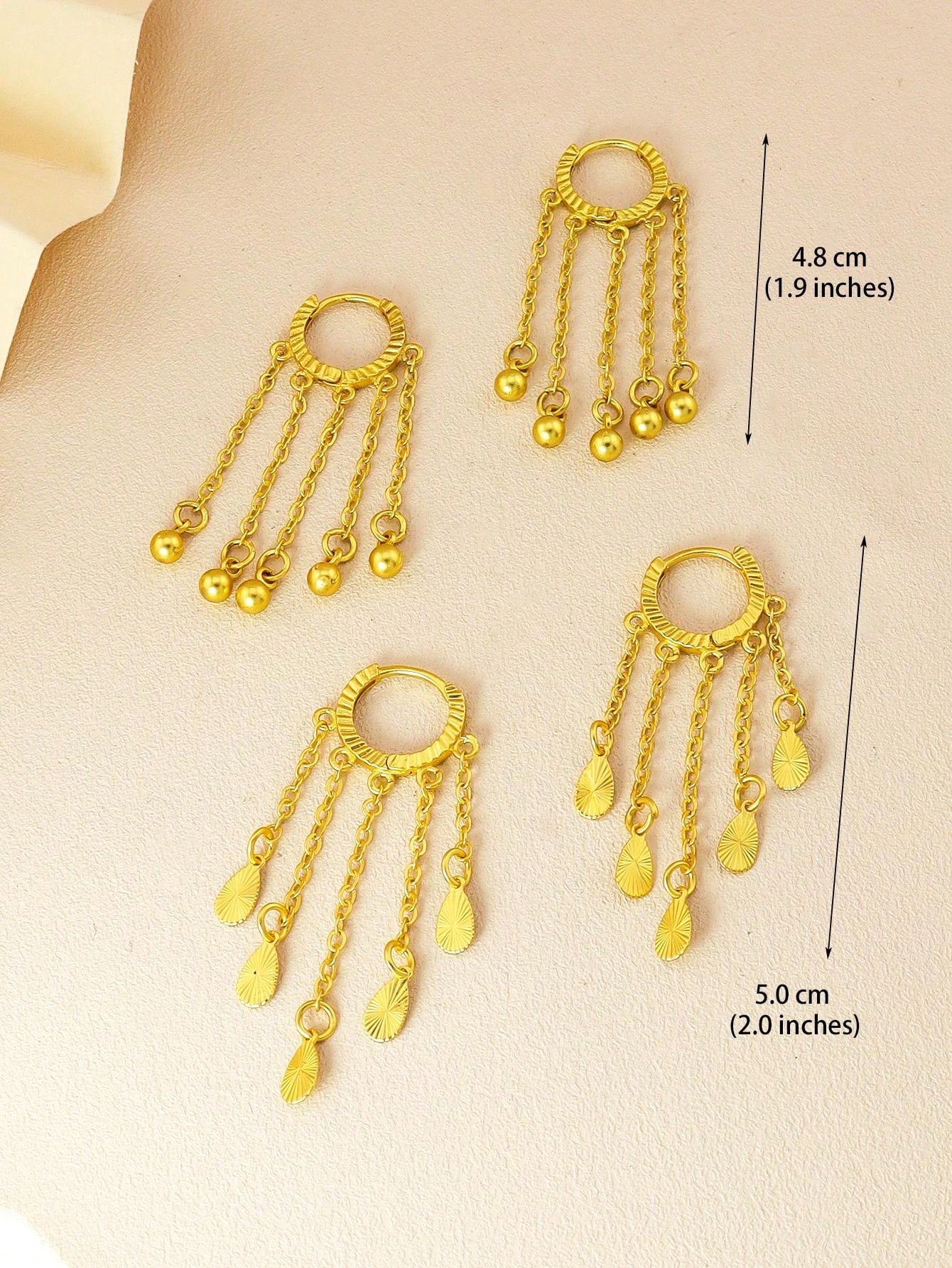 1pair Fashion Long Round Bead Tassel Earrings Drop Tassel Earrings Gold Earrings Are Suitable For Women's Everyday Wear - Seen Mai