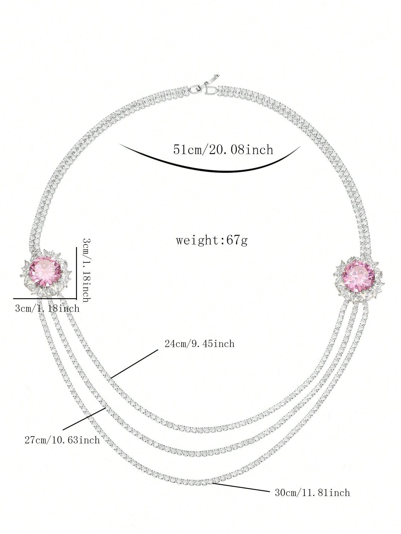 1pc European Original Design Pink Zirconia Necklace