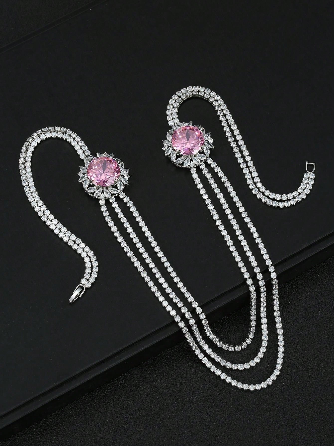 1pc European Original Design Pink Zirconia Necklace