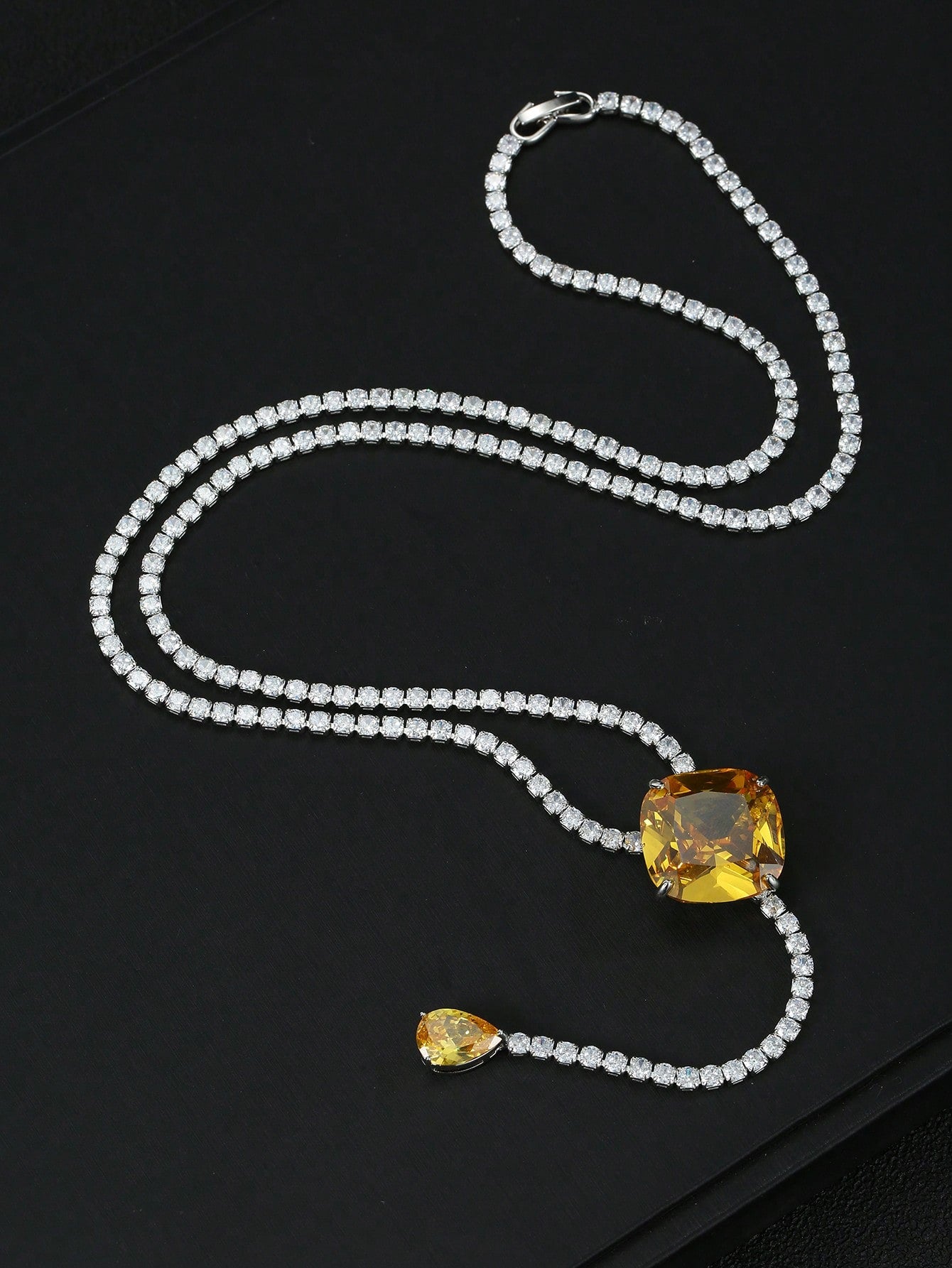 1pc Fashionable Yellow Zirconia Stone Long Y-Necklace