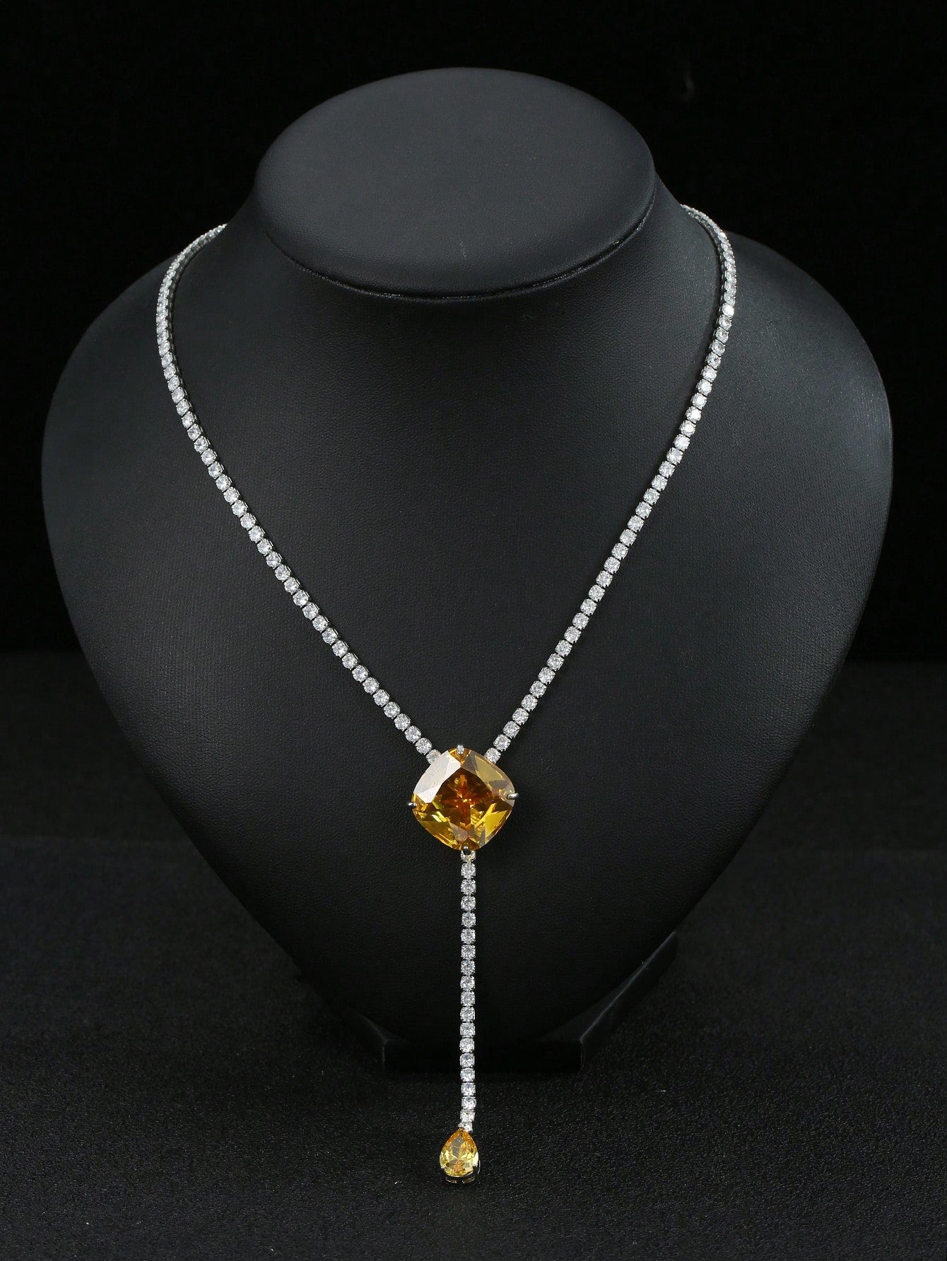 1pc Fashionable Yellow Zirconia Stone Long Y-Necklace