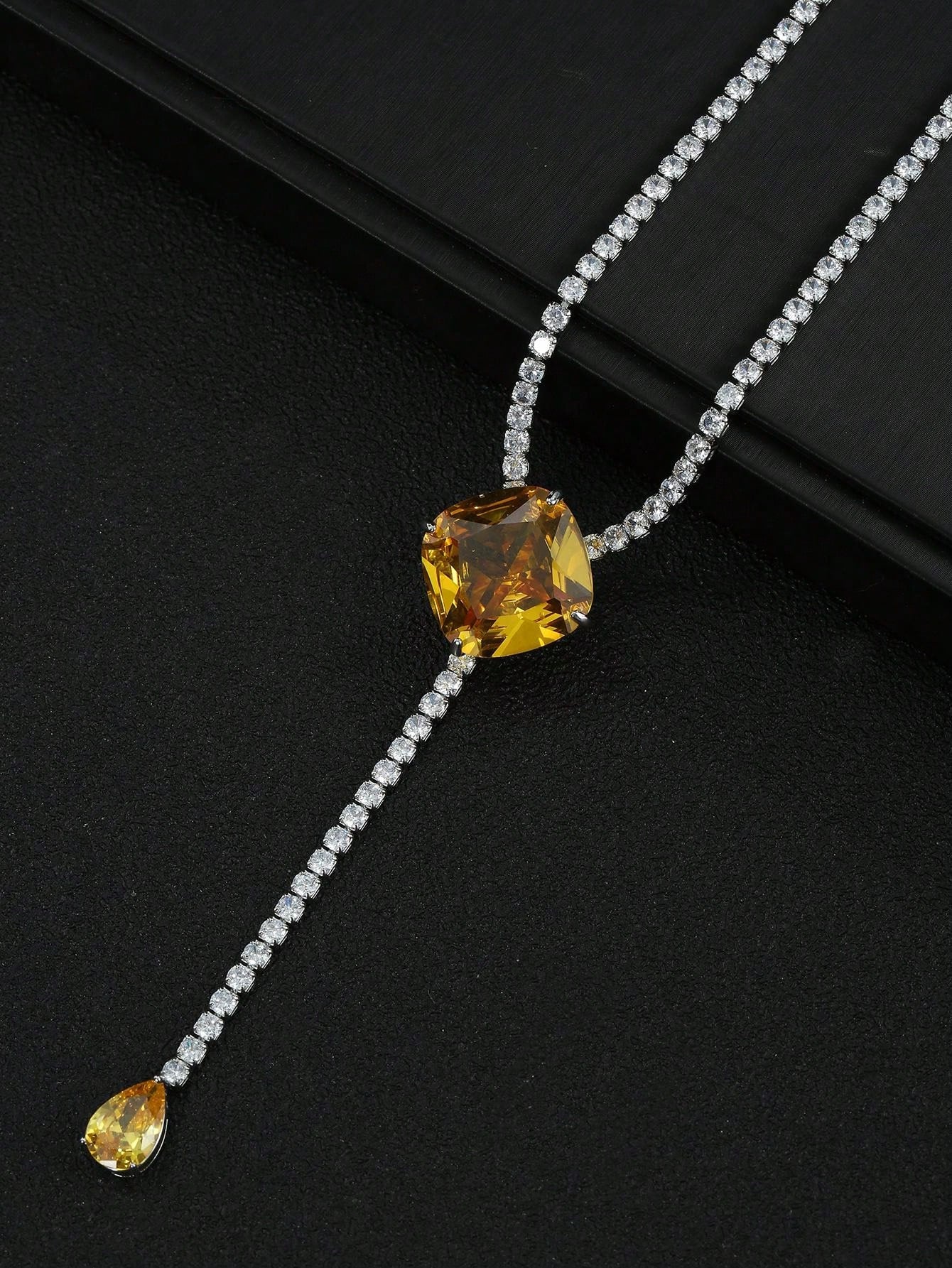 1pc Fashionable Yellow Zirconia Stone Long Y-Necklace