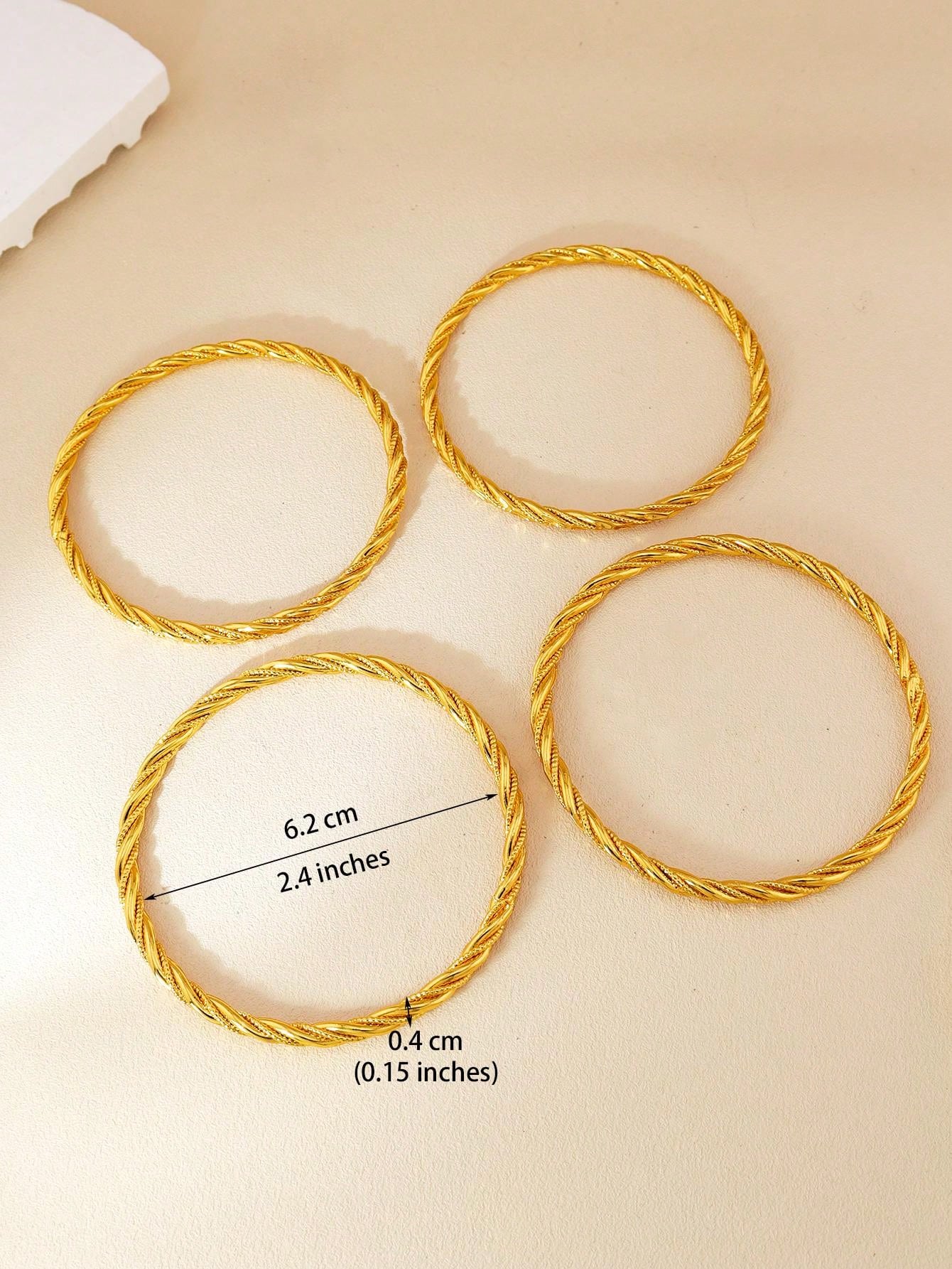 4pcs Fashionable Simple Gold Wisted Rope Bangle Bracelets Are Perfect For Women's Daily Party Wear Gifts - Seen Mai