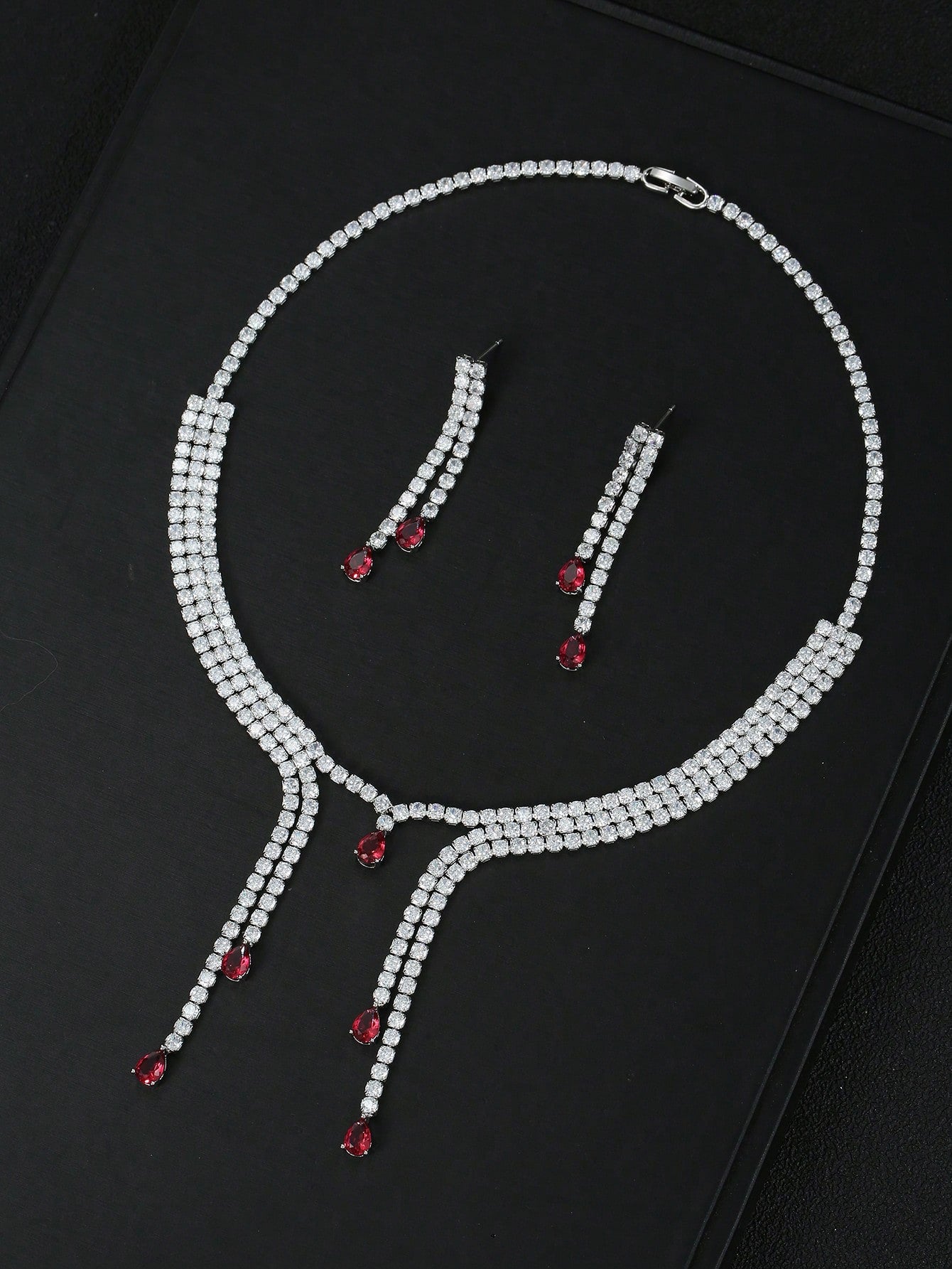 1set/3pcs Luxury Zirconia Necklace Earring Suit