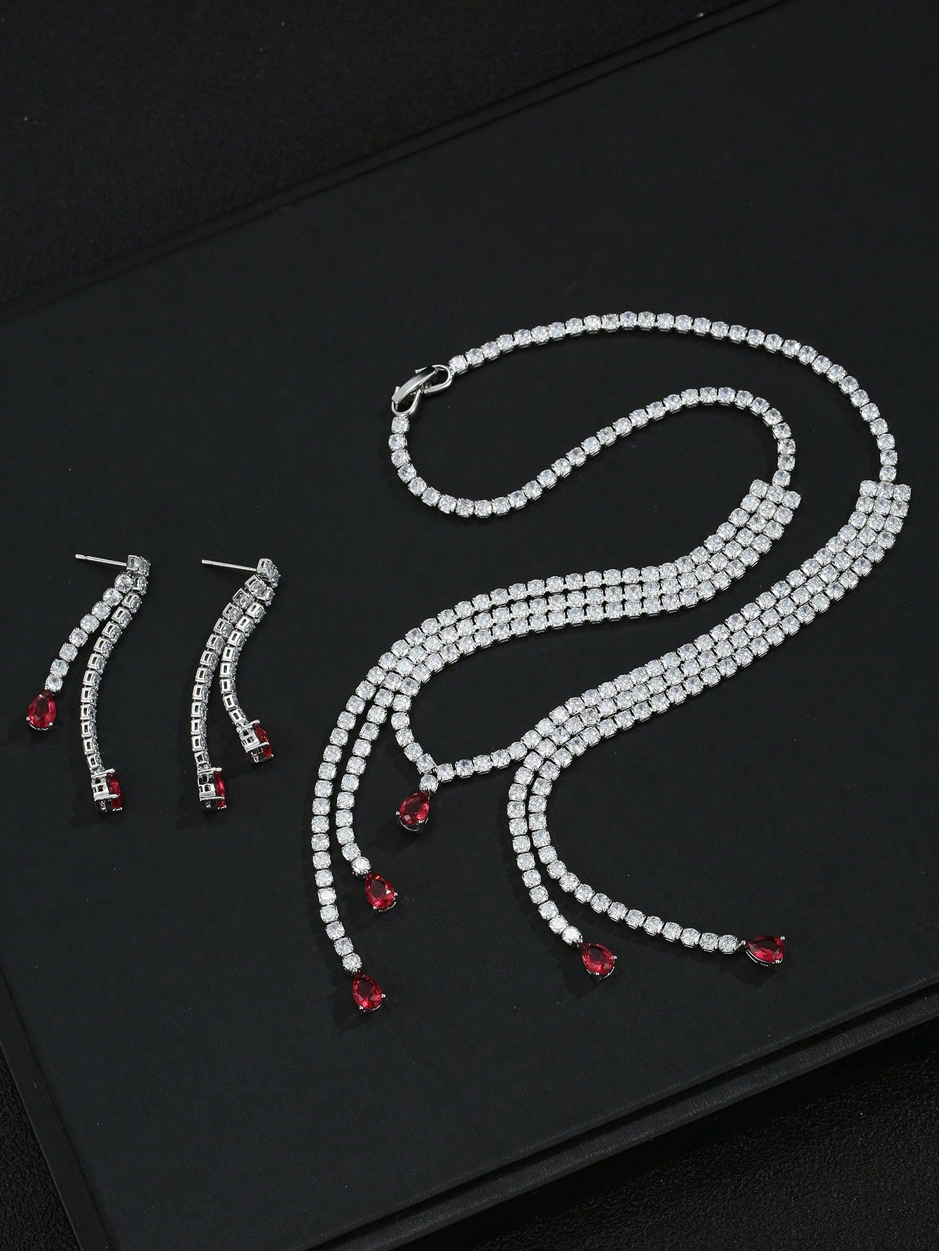 1set/3pcs Luxury Zirconia Necklace Earring Suit