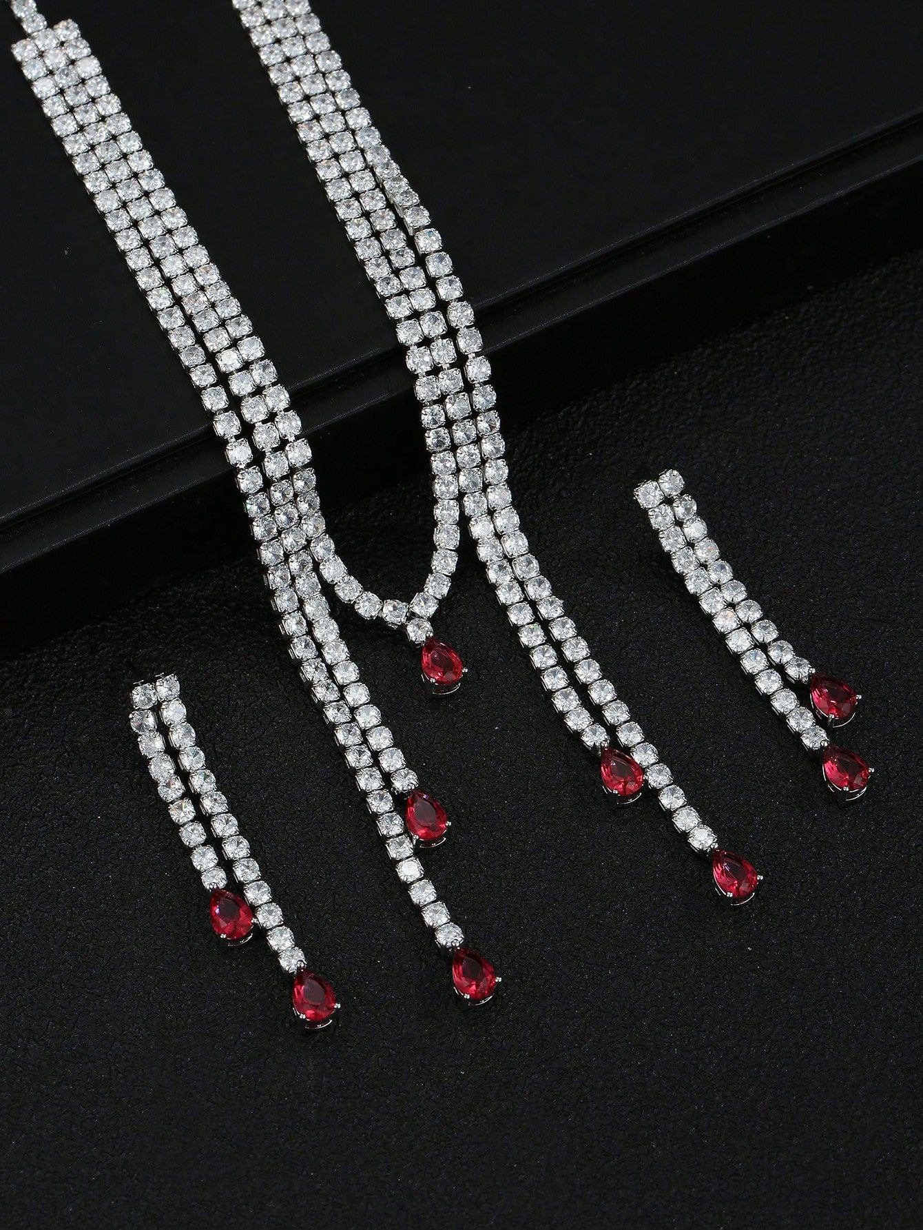 1set/3pcs Luxury Zirconia Necklace Earring Suit