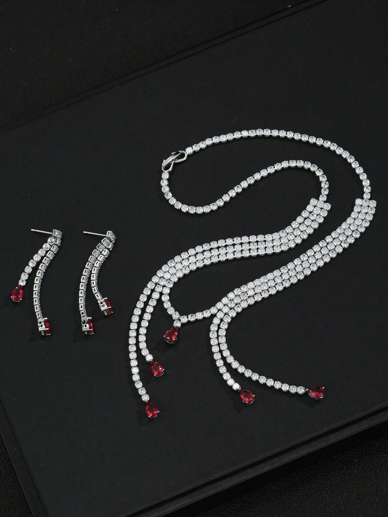 1set/3pcs Luxury Zirconia Necklace Earring Suit