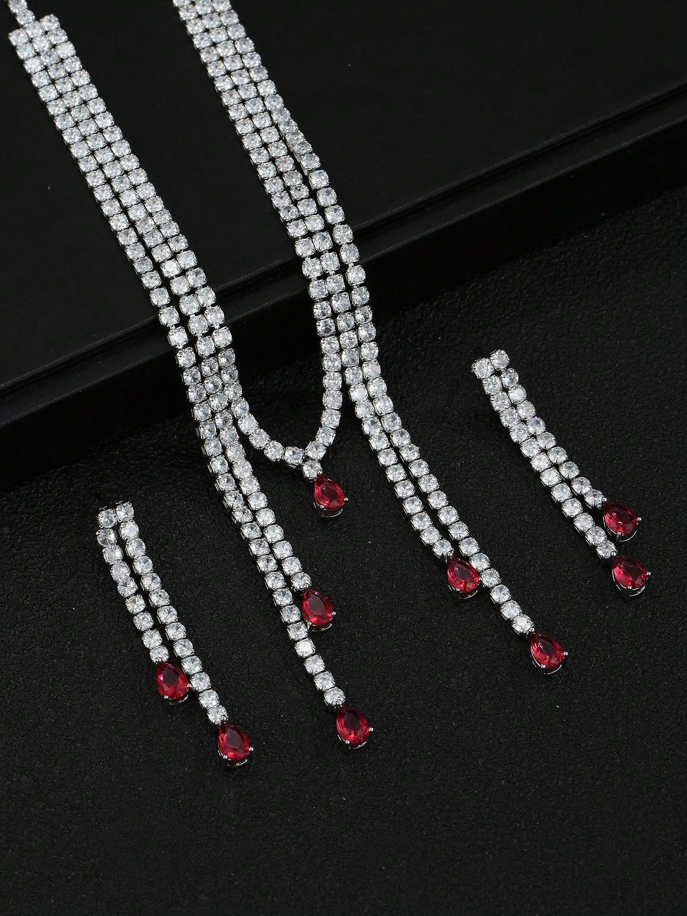 1set/3pcs Luxury Zirconia Necklace Earring Suit