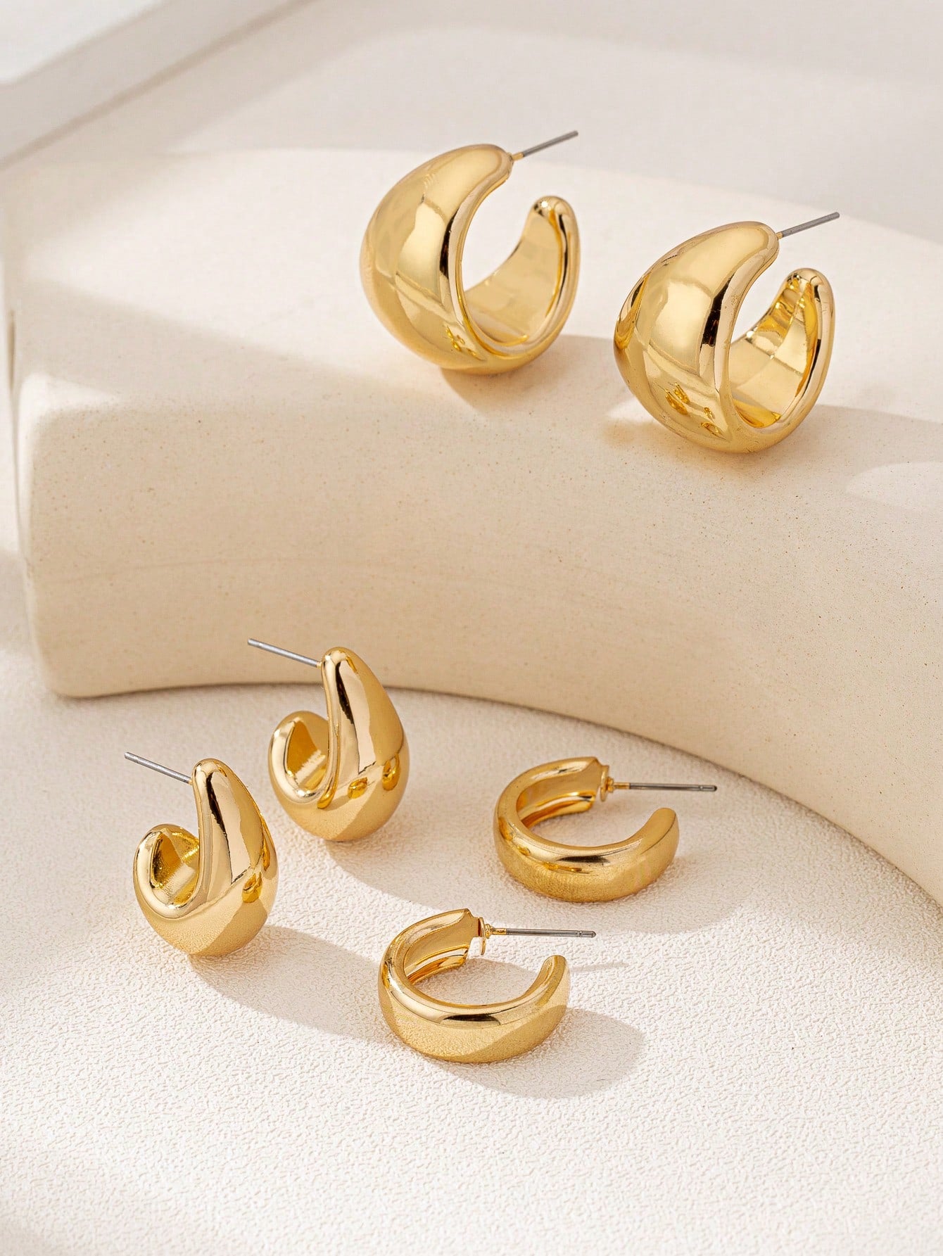 6pcs Classic Wide C-Shaped Drop Circle Stud Earrings Set For Women Daily Wear - Seen Mai