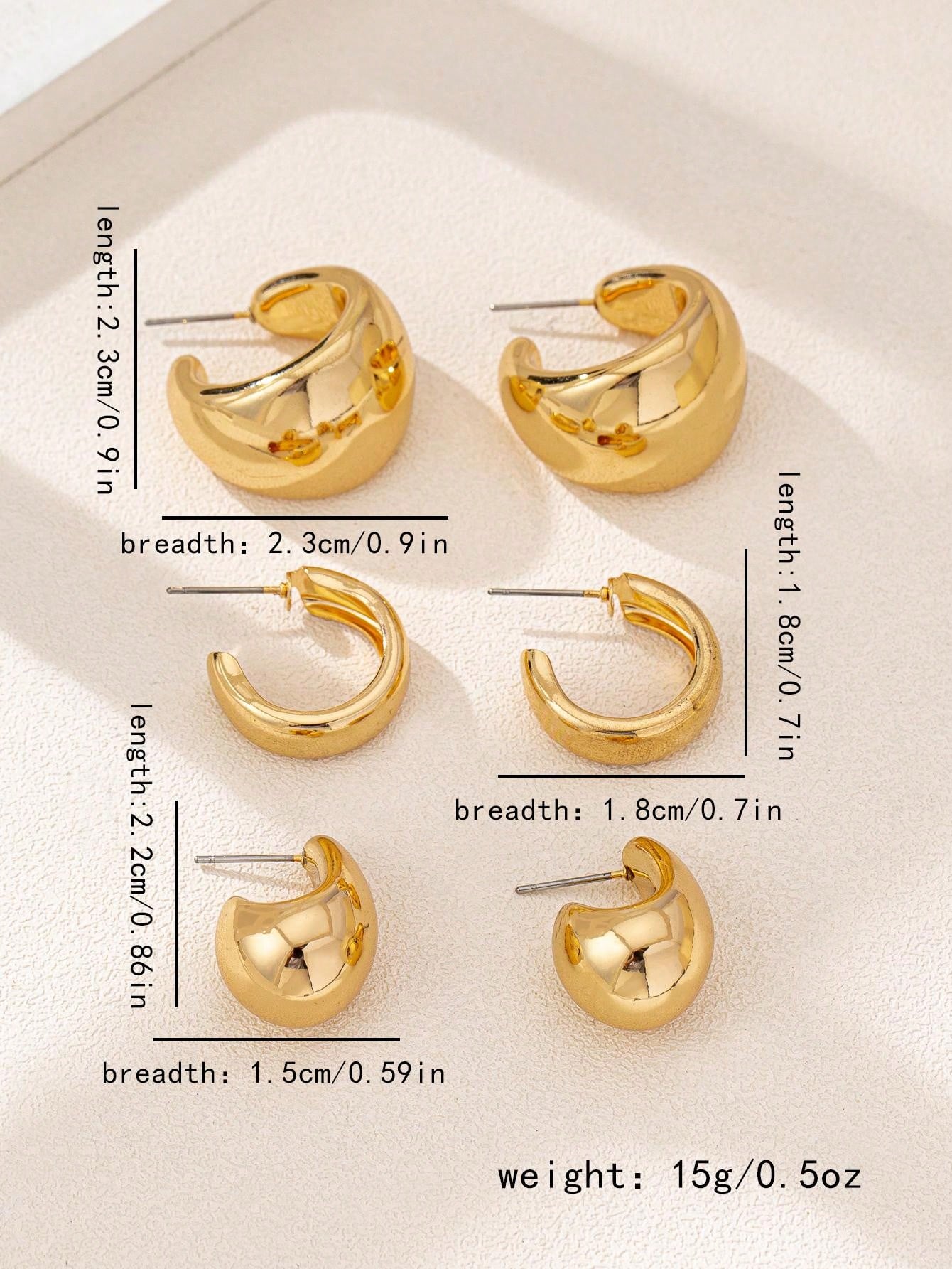 6pcs Classic Wide C-Shaped Drop Circle Stud Earrings Set For Women Daily Wear - Seen Mai