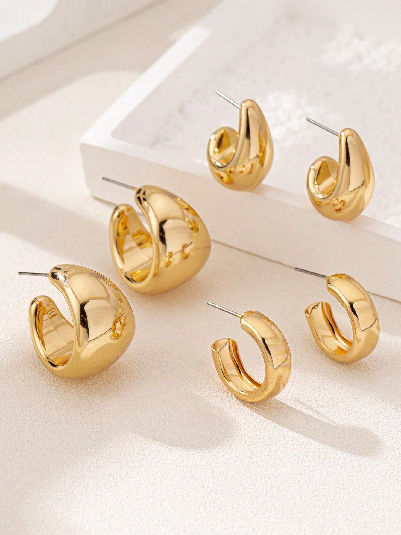 6pcs Classic Wide C-Shaped Drop Circle Stud Earrings Set For Women Daily Wear - Seen Mai