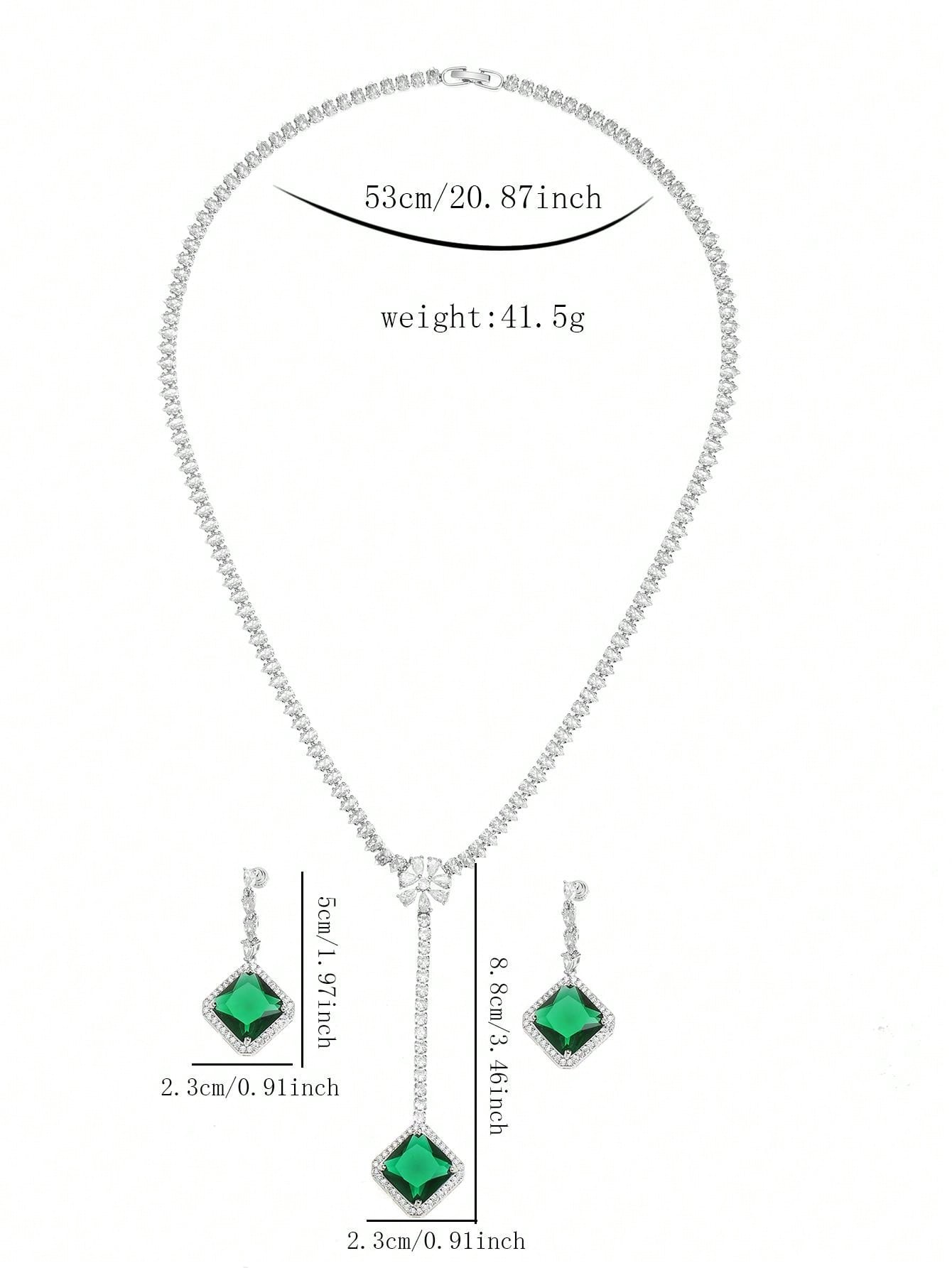 1set/3pcs Elegant Green Zirconia Necklace Earrings Set