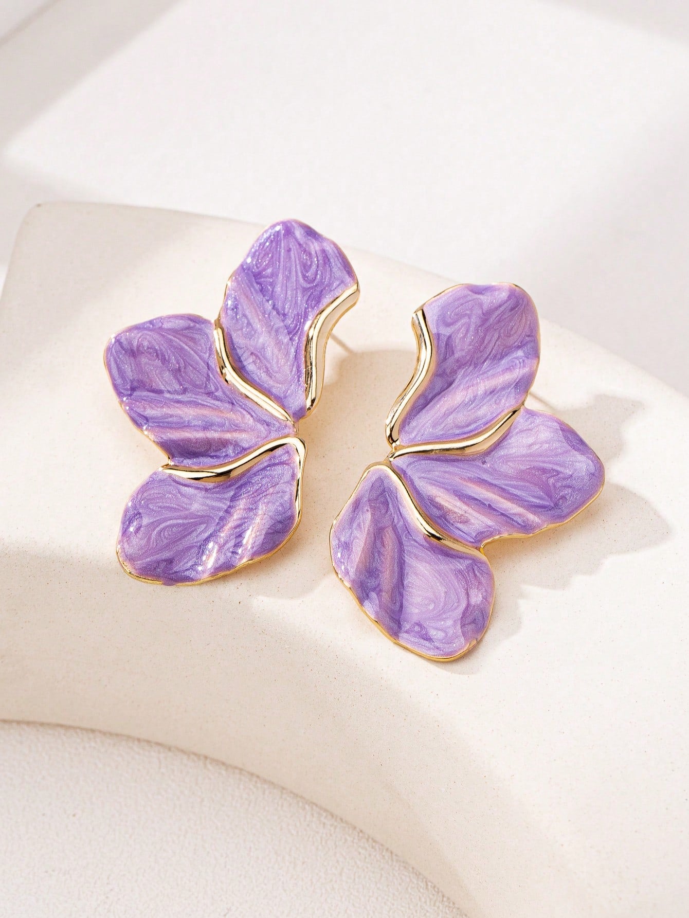 1pair Metallic Drip-Oil Floral Design Casual Earrings - Seen Mai