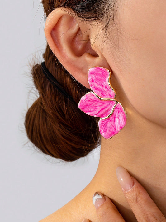 1pair Metallic Floral Enameled Earrings - Seen Mai