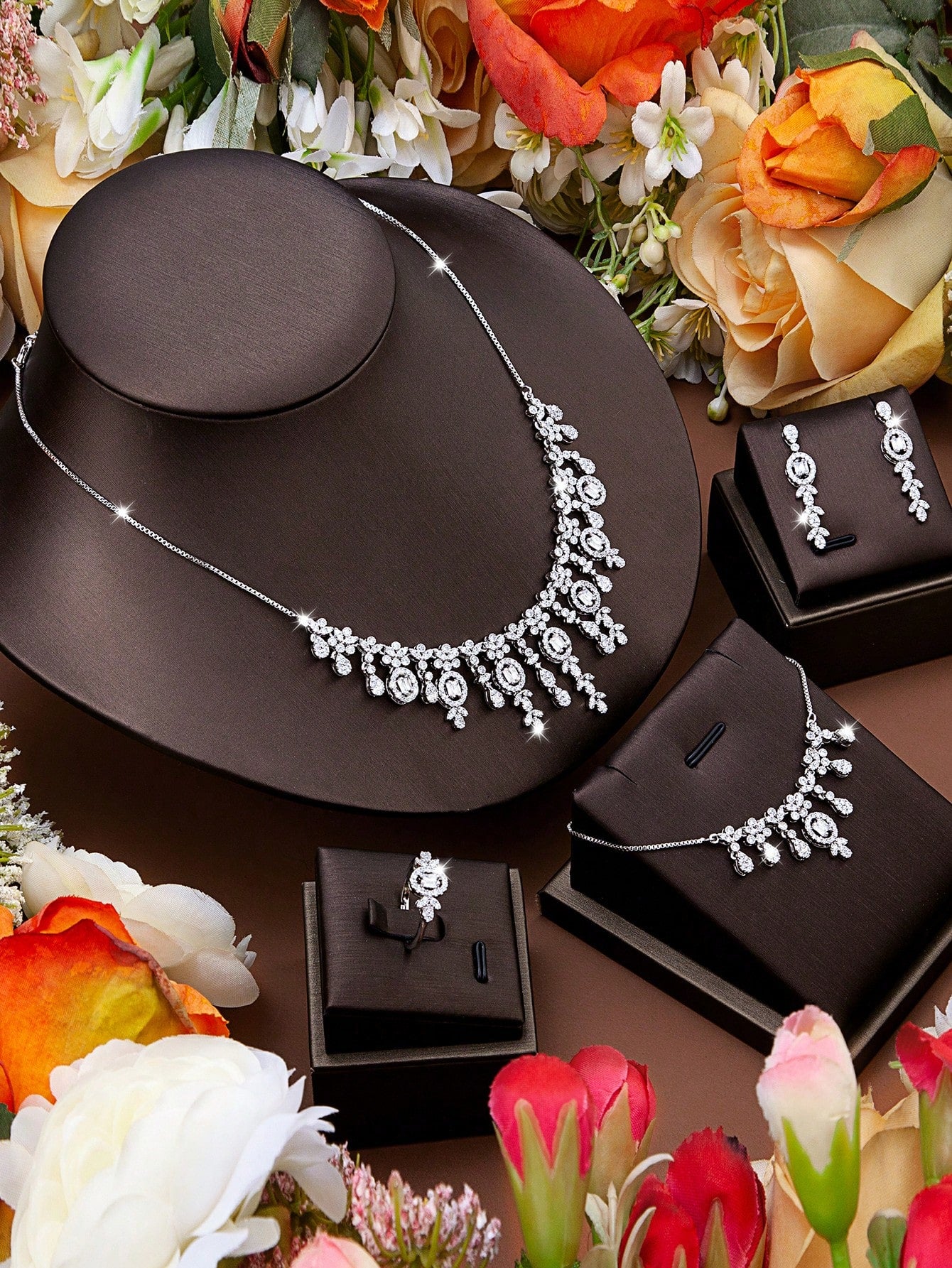 seen JEWELRY 5pcs/Set Stretchy Cubic Zirconia Rhodium Plated Luxury Necklace - Seen Mai