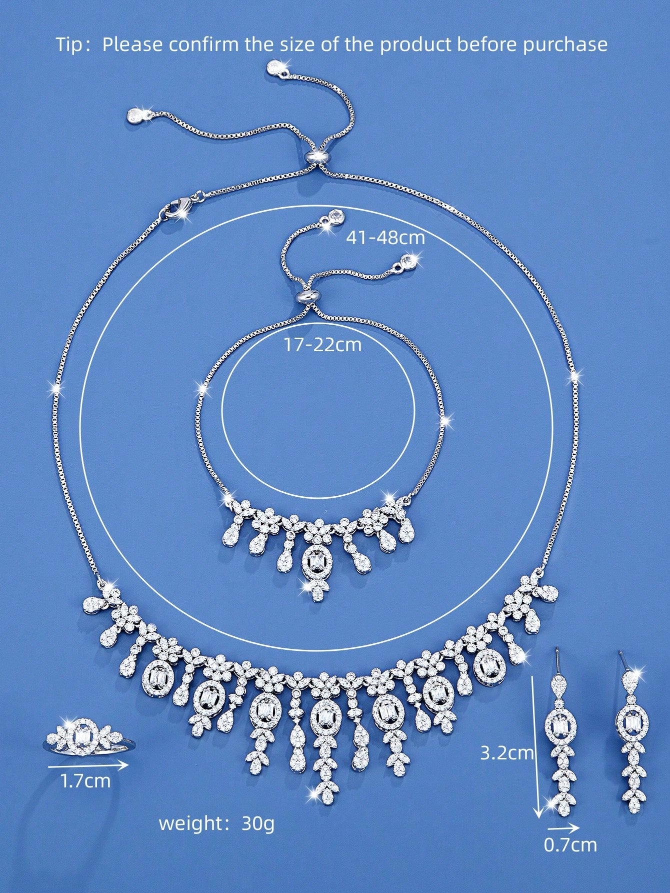 seen JEWELRY 5pcs/Set Stretchy Cubic Zirconia Rhodium Plated Luxury Necklace - Seen Mai