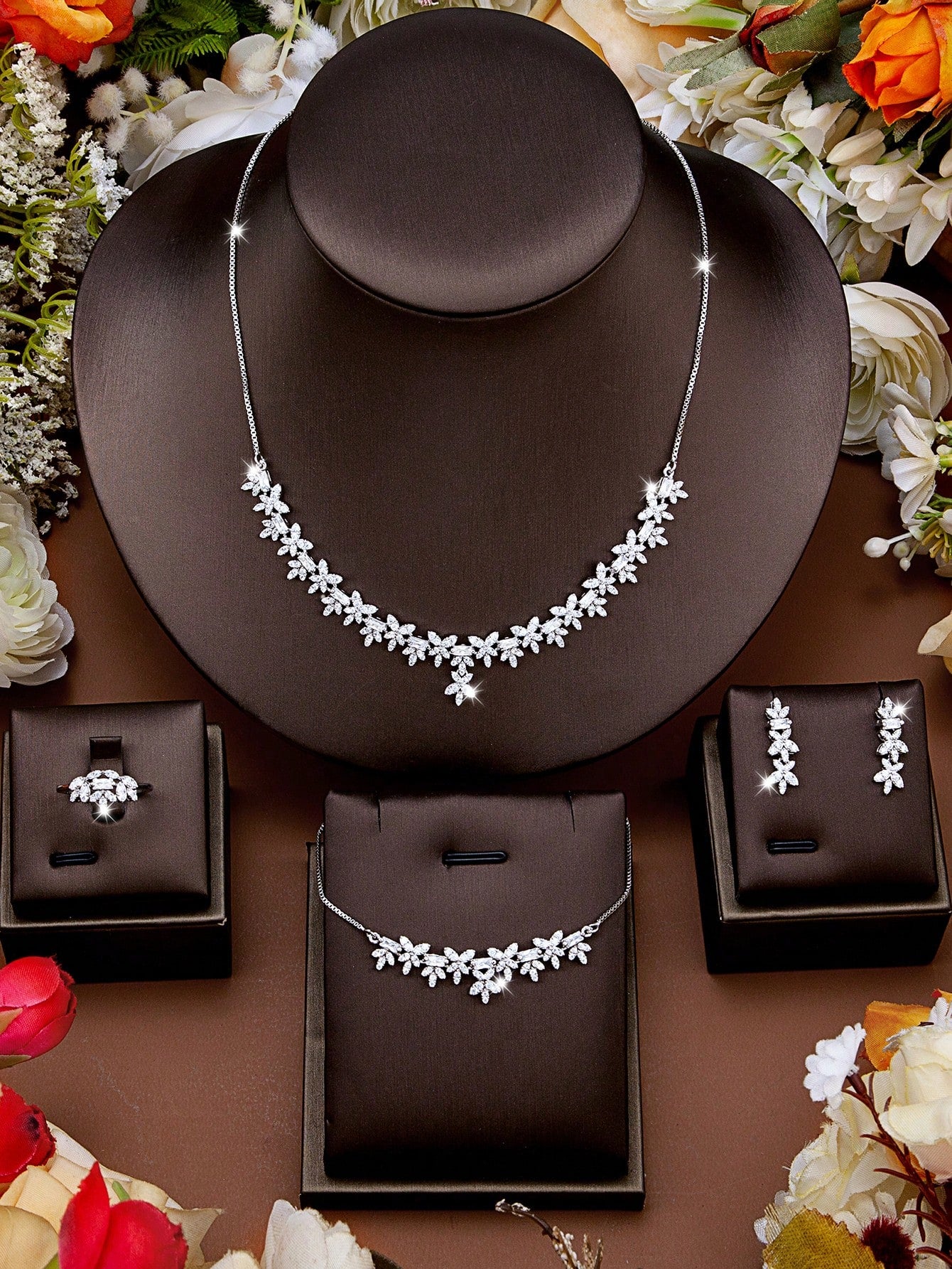 seen JEWELRY 5pcs/Set Luxurious Women Jewelry Set: White Gold Plated CZ Necklace - Seen Mai