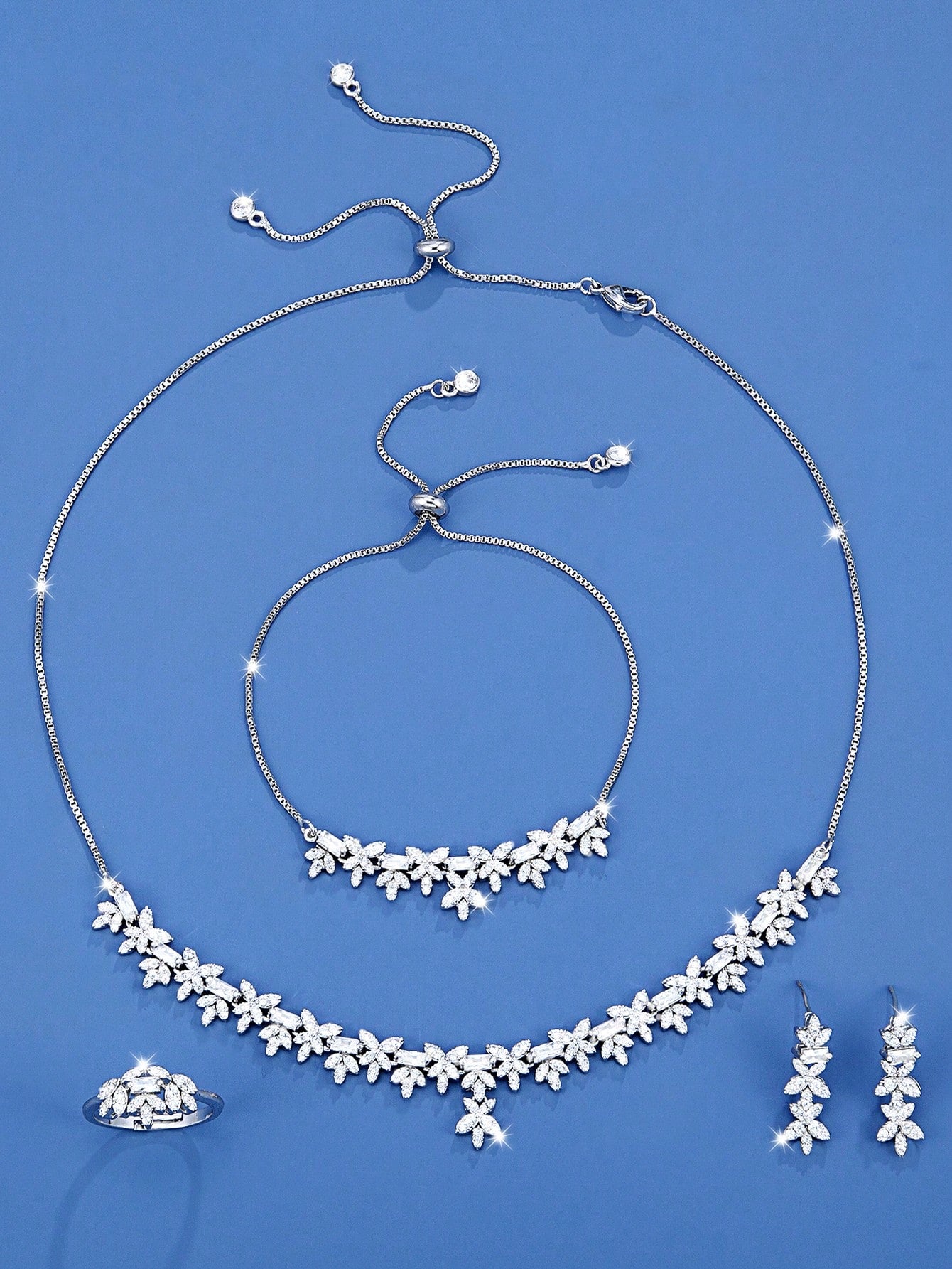 seen JEWELRY 5pcs/Set Luxurious Women Jewelry Set: White Gold Plated CZ Necklace - Seen Mai