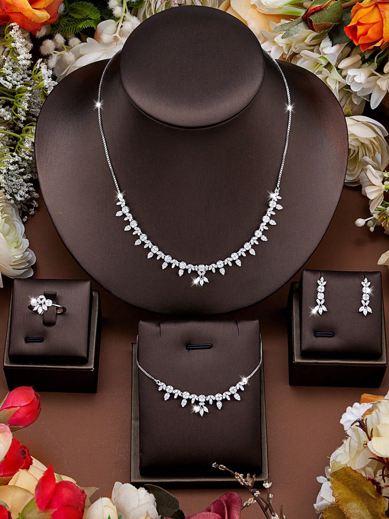 seen JEWELRY 5pcs/Set White Gold Plated Synthetic Zirconia Luxury Necklace - Seen Mai