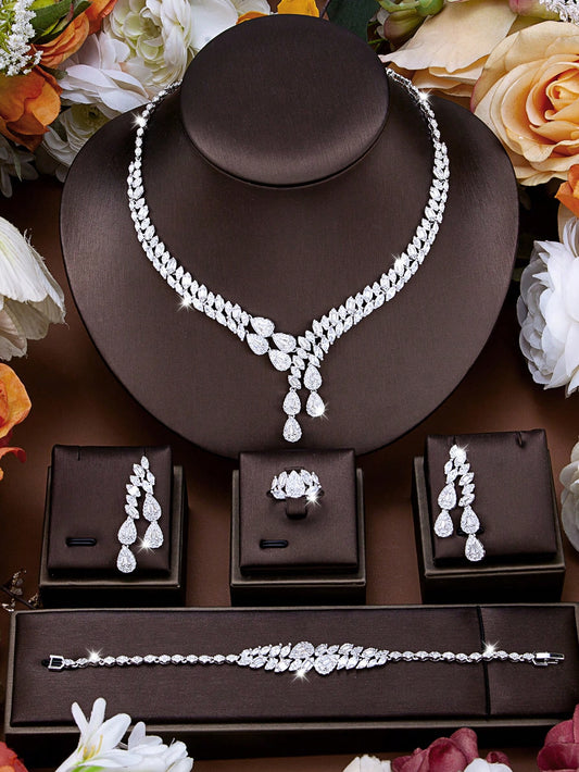 seen JEWELRY 5pcs/Set Platinum Plated Cubic Zirconia Luxury Necklace - Seen Mai