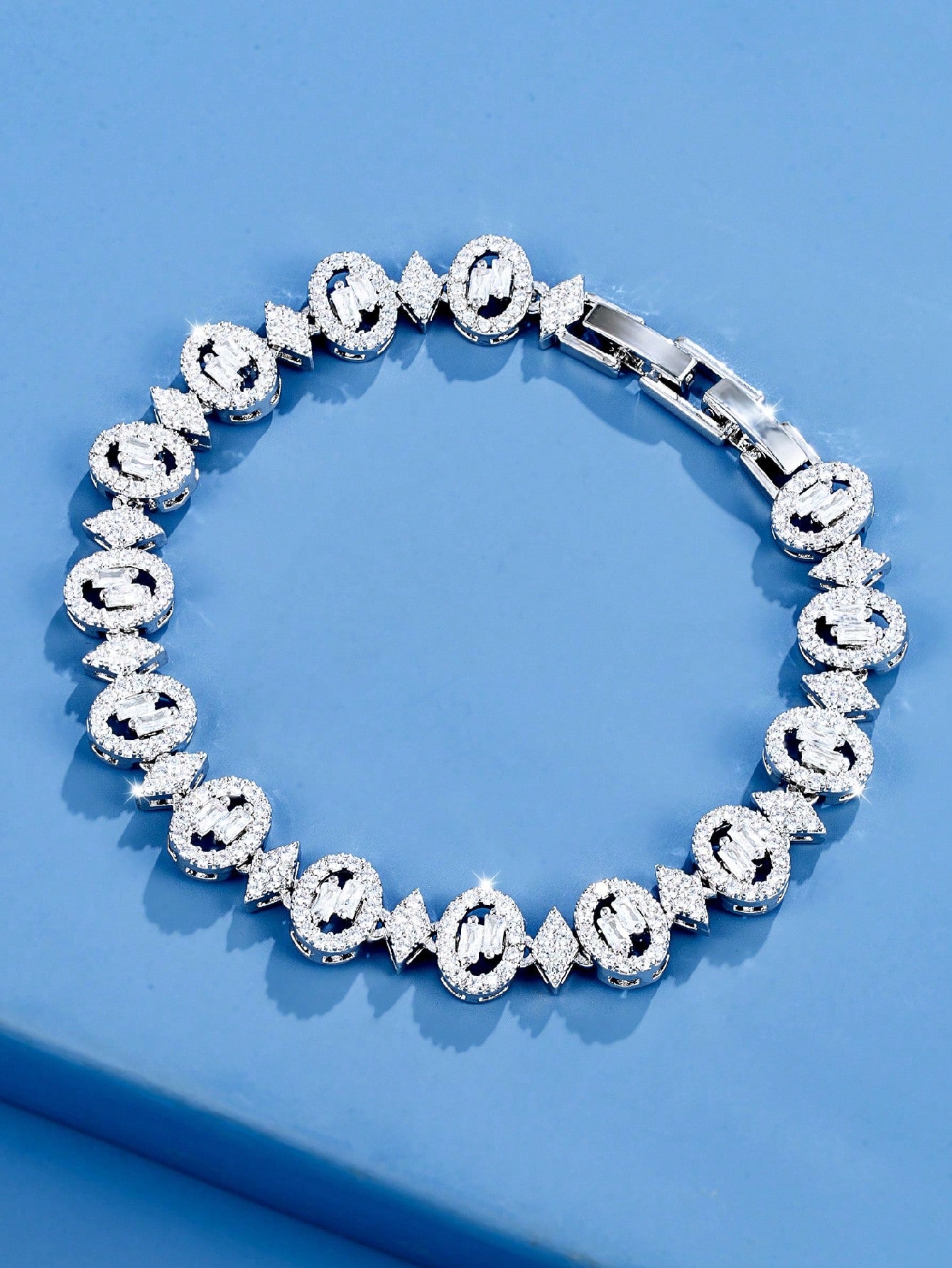 seen JEWELRY 1pc Luxury White Gold Plated Cubic Zirconia Bracelet - Seen Mai