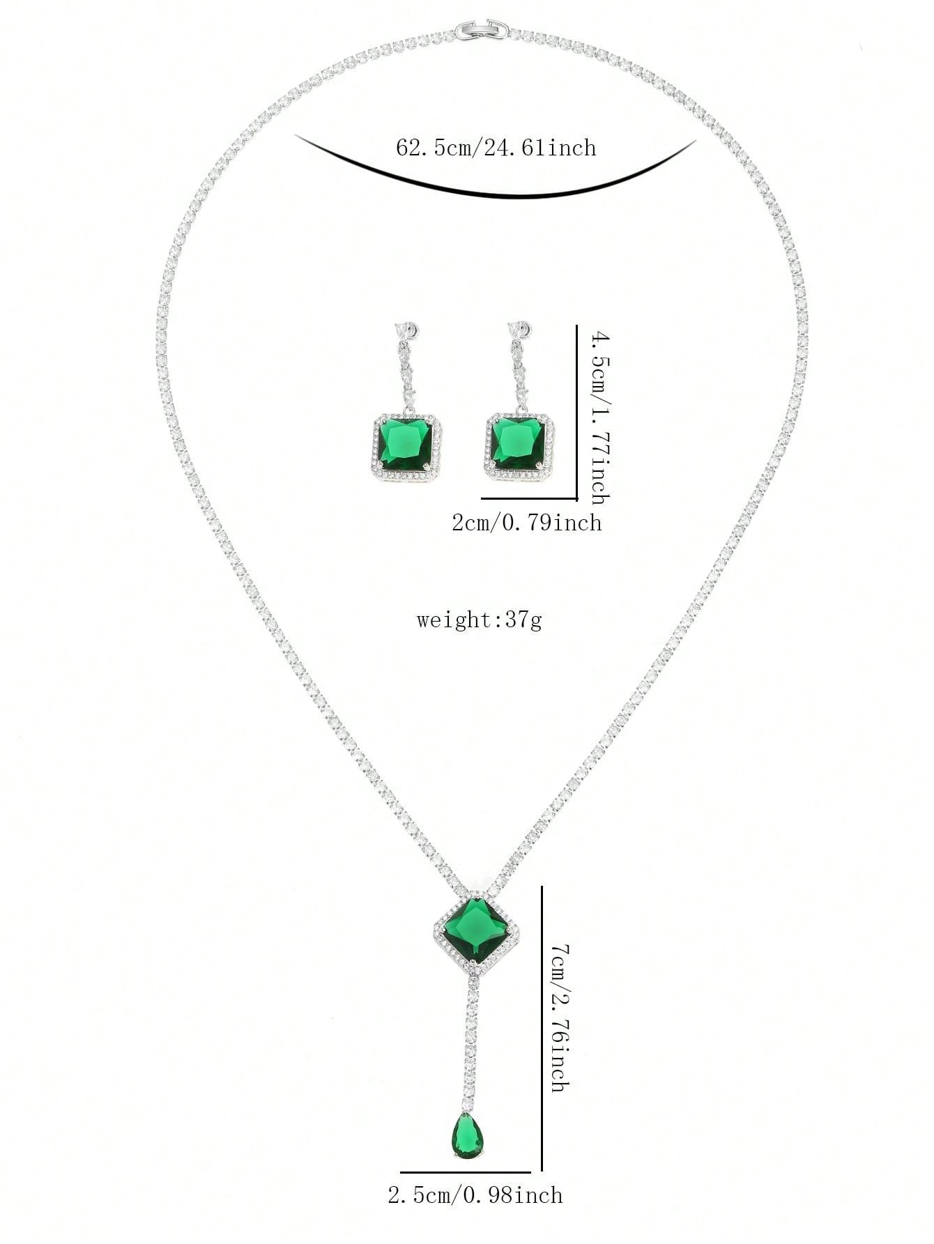 1set/3pcs Elegant Green Zirconia Necklace And Earrings Set