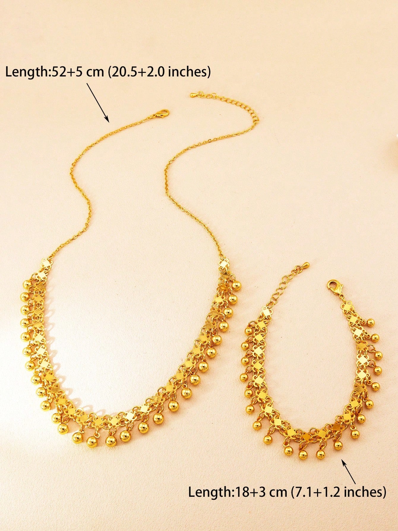 2pcs Fashion Round Ball Pendant Necklace And Bracelet Gold Jewelry Set Suitable For Women's Daily Wear - Seen Mai