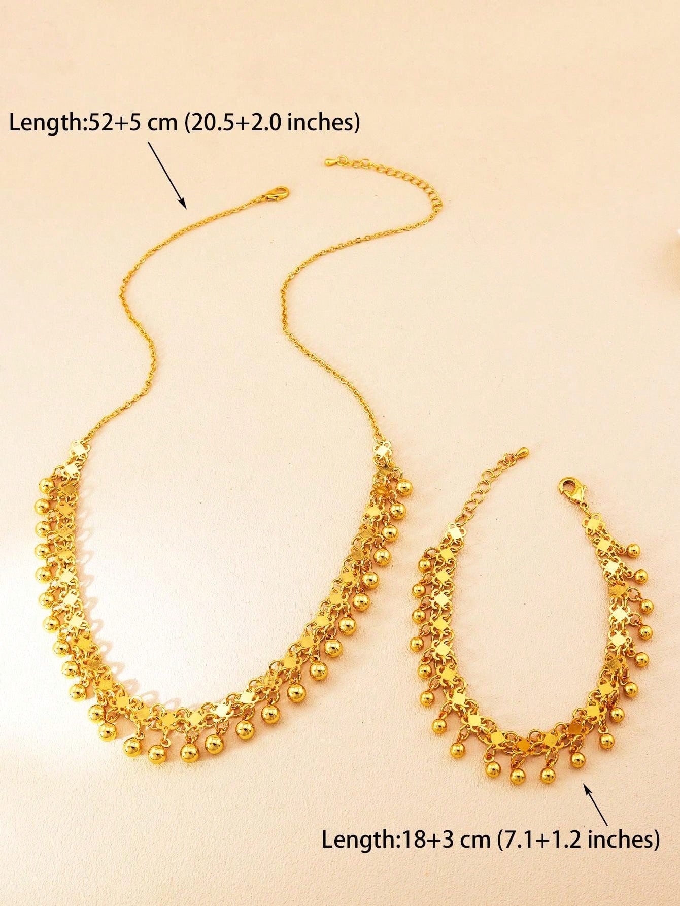 2pcs Fashion Round Ball Pendant Necklace And Bracelet Gold Jewelry Set Suitable For Women's Daily Wear - Seen Mai