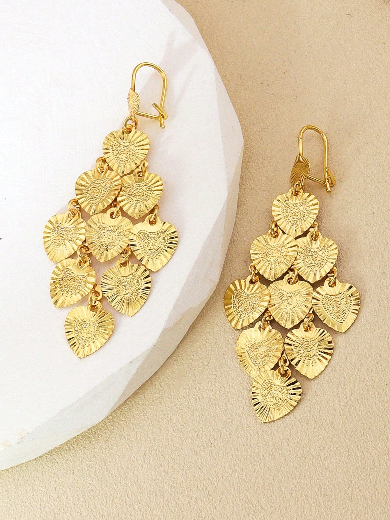 1pair Fashion Gold Coin Multi-Layer Earrings Round Piece Heart Fringe Earrings Suitable For Women Everyday Wear - Seen Mai