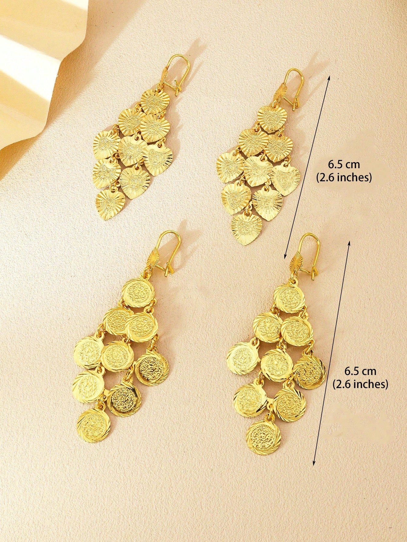 1pair Fashion Gold Coin Multi-Layer Earrings Round Piece Heart Fringe Earrings Suitable For Women Everyday Wear - Seen Mai