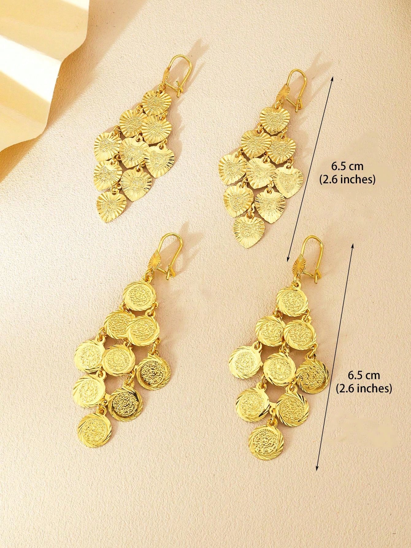 1pair Fashion Gold Coin Multi-Layer Earrings Round Piece Heart Fringe Earrings Suitable For Women Everyday Wear - Seen Mai