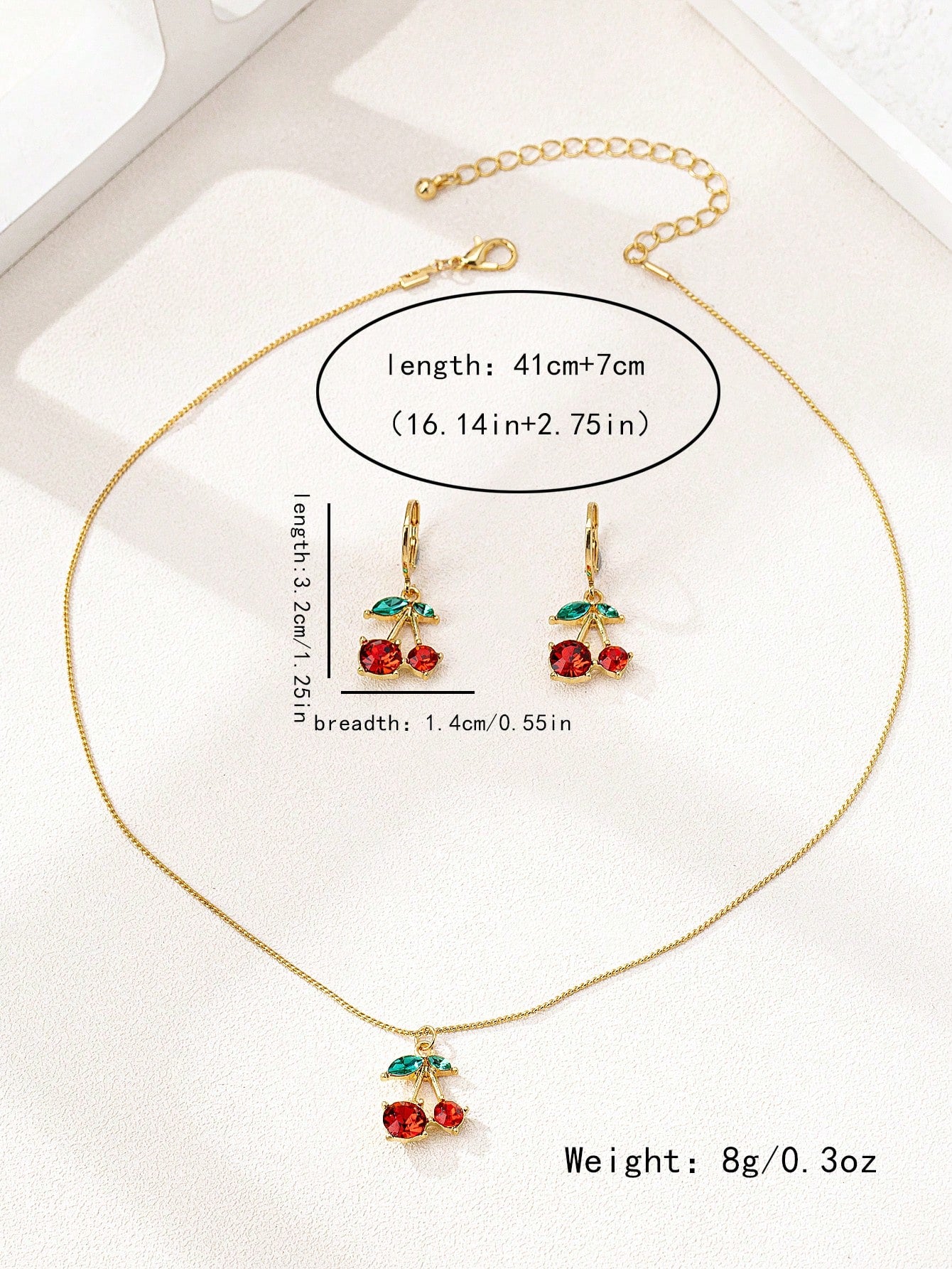 3pcs/Set Fashionable Glass Cherry Necklace & Earrings Jewelry Set - Seen Mai