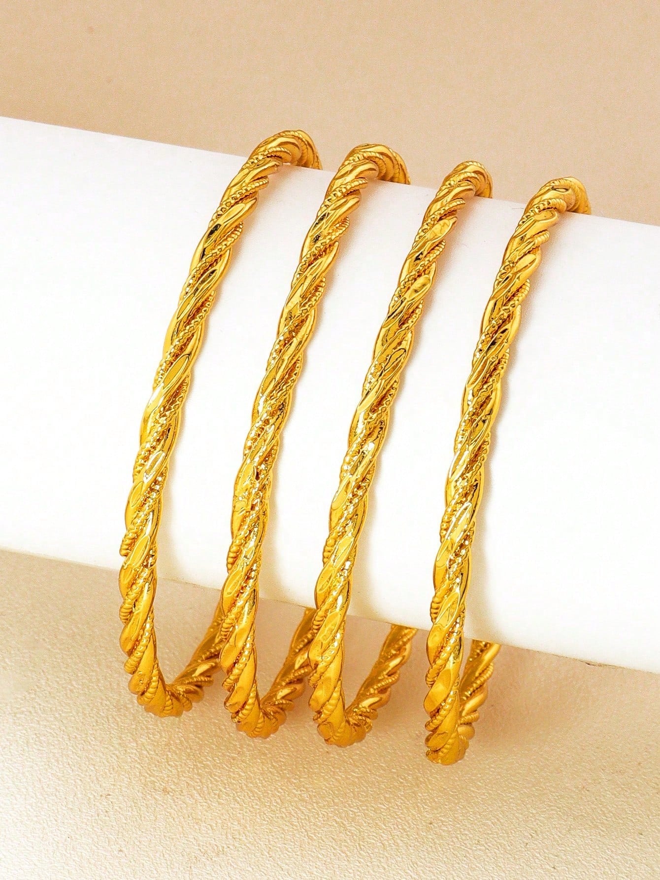 4pcs Fashionable Simple Gold Wisted Rope Bangle Bracelets Are Perfect For Women's Daily Party Wear Gifts - Seen Mai