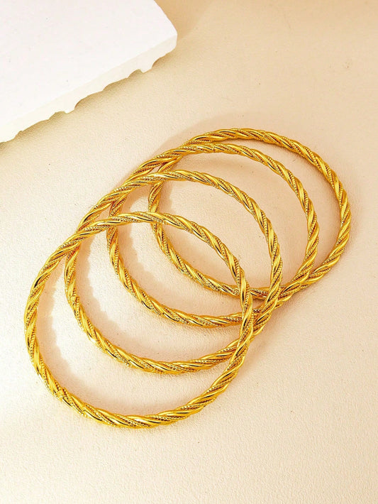 4pcs Fashionable Simple Gold Wisted Rope Bangle Bracelets Are Perfect For Women's Daily Party Wear Gifts - Seen Mai