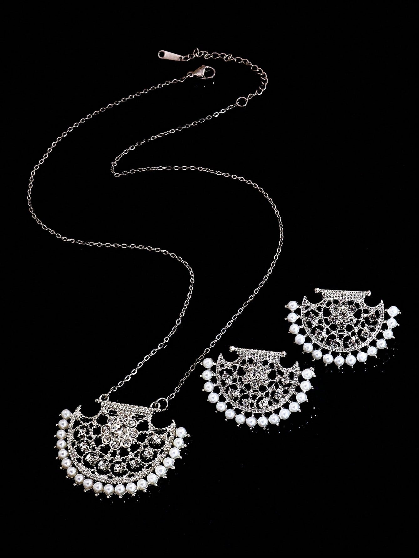 3pcs/Set Fashion Gold Necklace And Earrings  Pearl Rhinestones Paired With Jewelry Set Suitable For Women's Daily Festive Banquets - Seen Mai