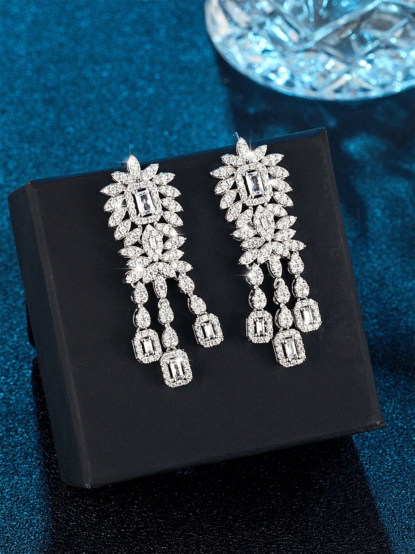 seen JEWELRY 1 Pair Platinum Plated Cubic Zirconia Luxury Drop Earrings For Women - Seen Mai