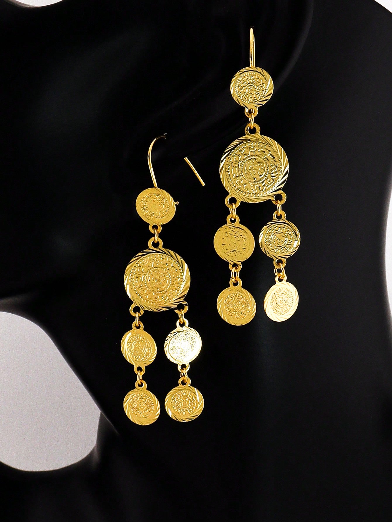 1pc Gold Antique Coin Tassel Earrings Round Grain Earrings Copper Jewelry Suitable For Women's Daily Party Banquets - Seen Mai