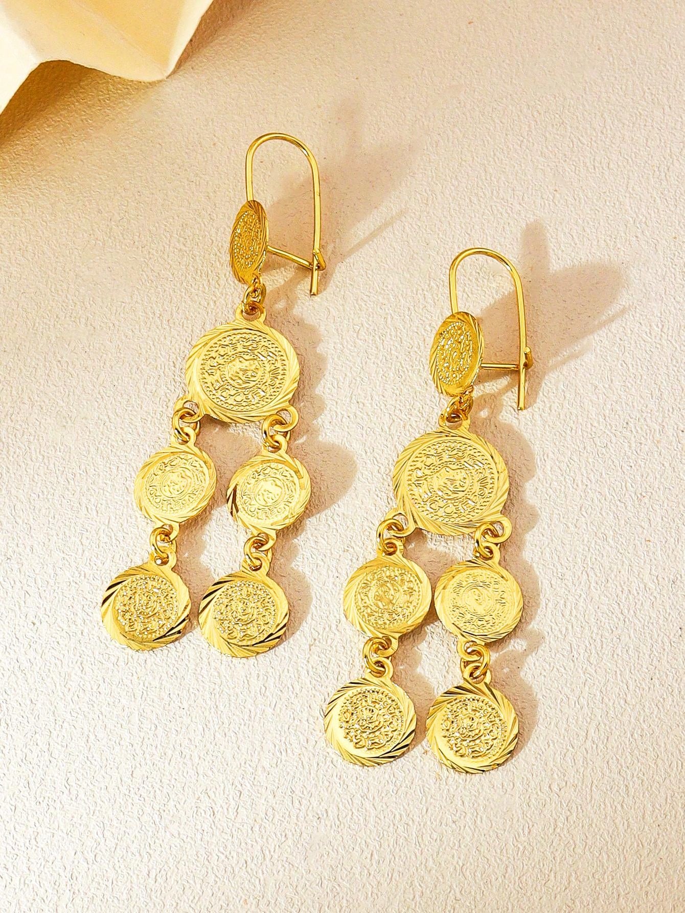 1pc Gold Antique Coin Tassel Earrings Round Grain Earrings Copper Jewelry Suitable For Women's Daily Party Banquets - Seen Mai