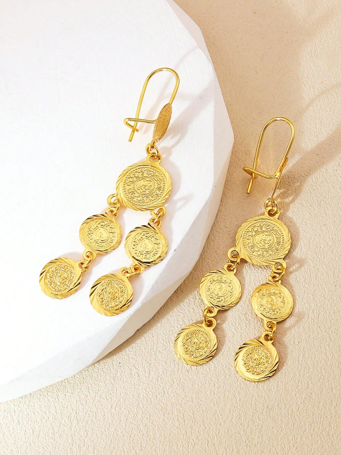 1pc Gold Antique Coin Tassel Earrings Round Grain Earrings Copper Jewelry Suitable For Women's Daily Party Banquets - Seen Mai