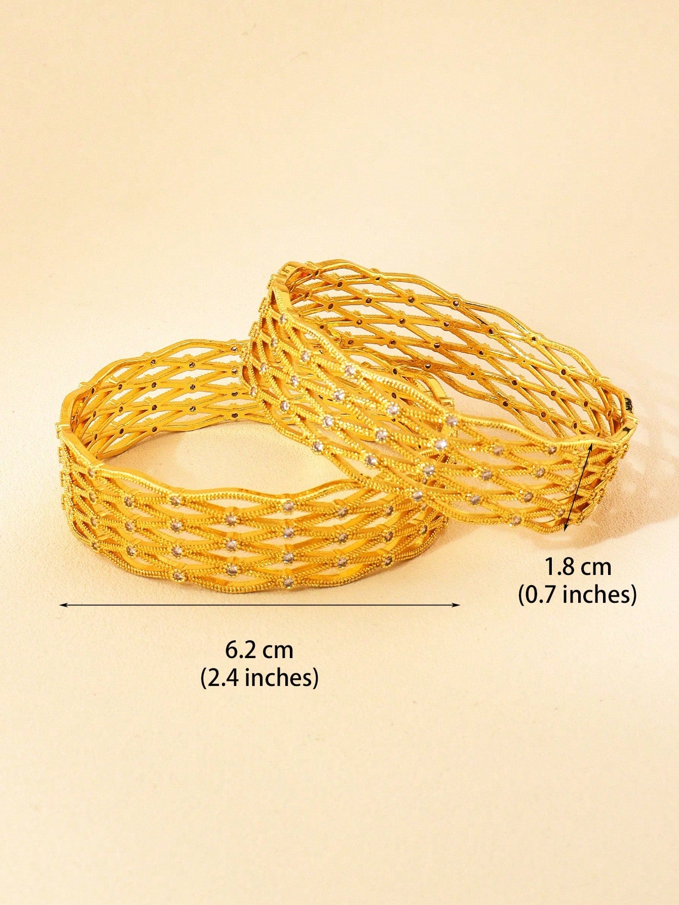 1pc Gorgeous Copper Gold Plated Wide Bracelet Cubic Zirconia Decorative Metal Texture Bracelet Suitable For Women's Daily Festival Wear - Seen Mai