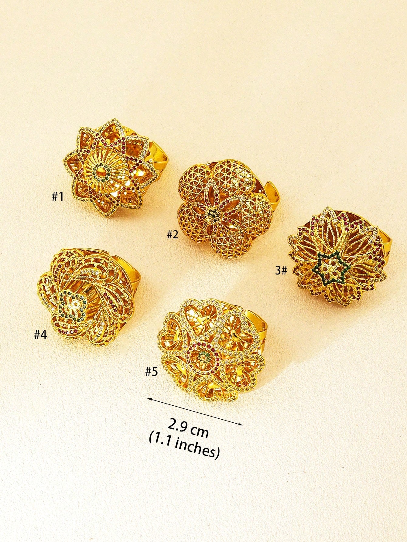 1pc Hollowed-Out Flower Ring Copper Gold-Plated Open Ring Colored Cubic Zirconia Inlaid Ring Suitable For Brides Wedding Banquet Gifts - Seen Mai