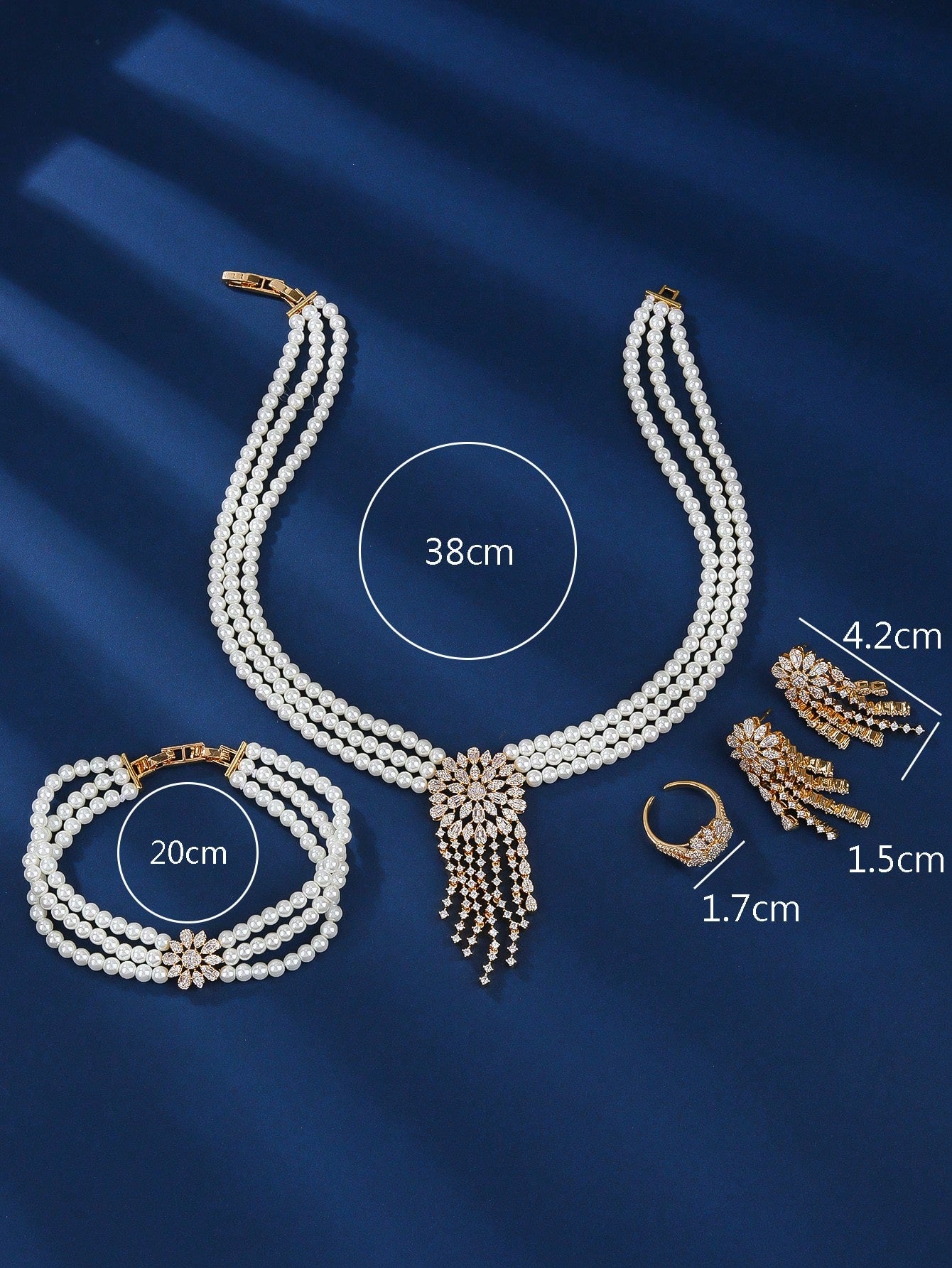 4pcs Copper-Tone Faux Pearl Multilayered Jewelry Set