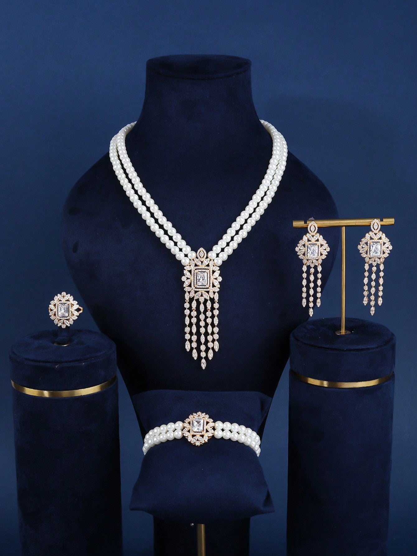 4pcs/Set Copper Faux Pearl Multi-Layer Jewelry Set