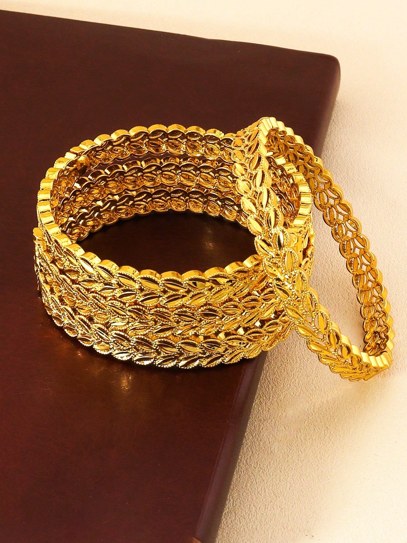 1/2/4pcs Luxury Rice Seedling Leaf Design Gold Bangle Dubai Women's Bracelet Jewelry African Jewelry Bride Wedding Party Gift - Seen Mai