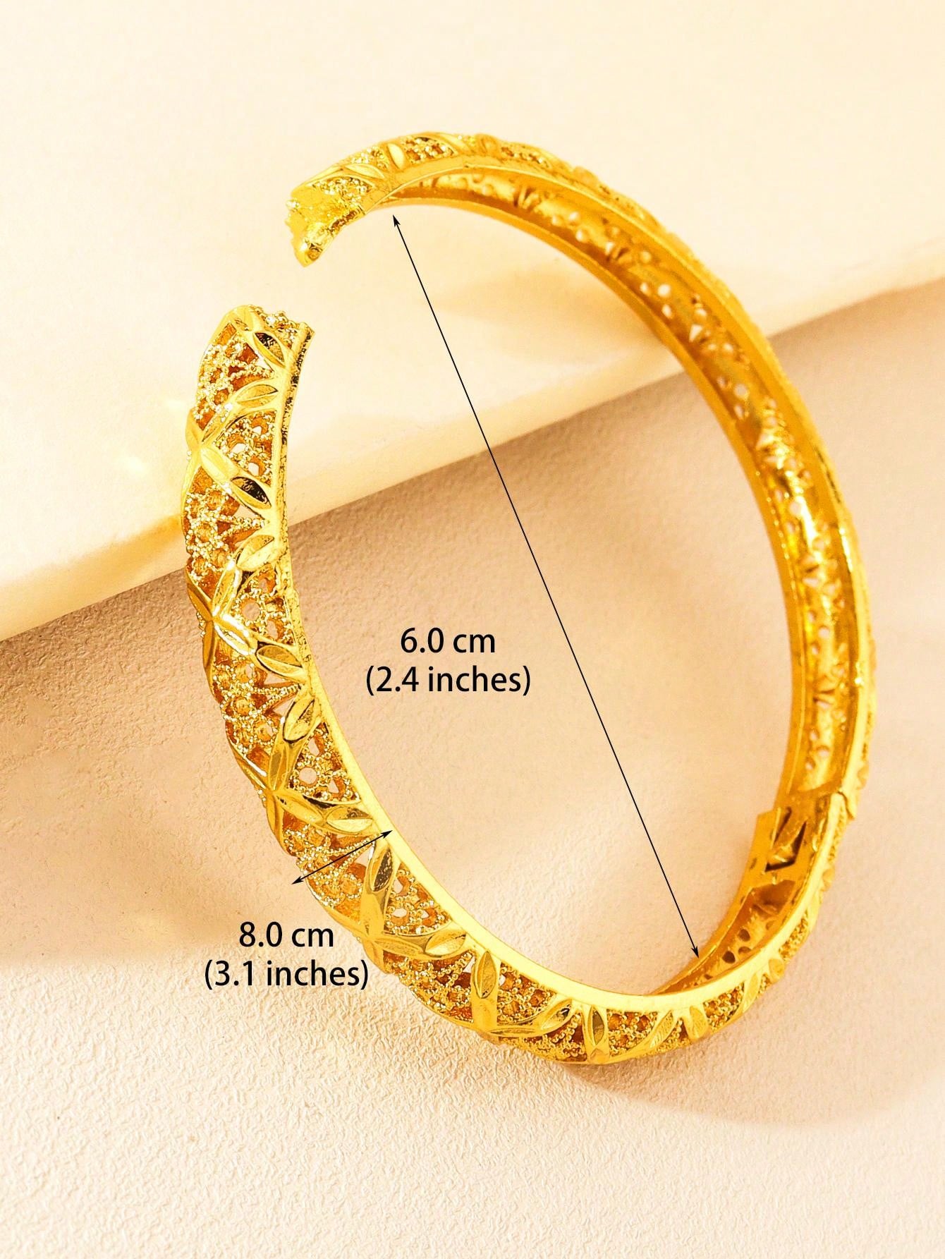 4pcs Luxury Cutout Gold Bangle Set Saudi Arabia Dubai Bracelet Wedding Bride Jewelry Banquet Festive Gift - Seen Mai