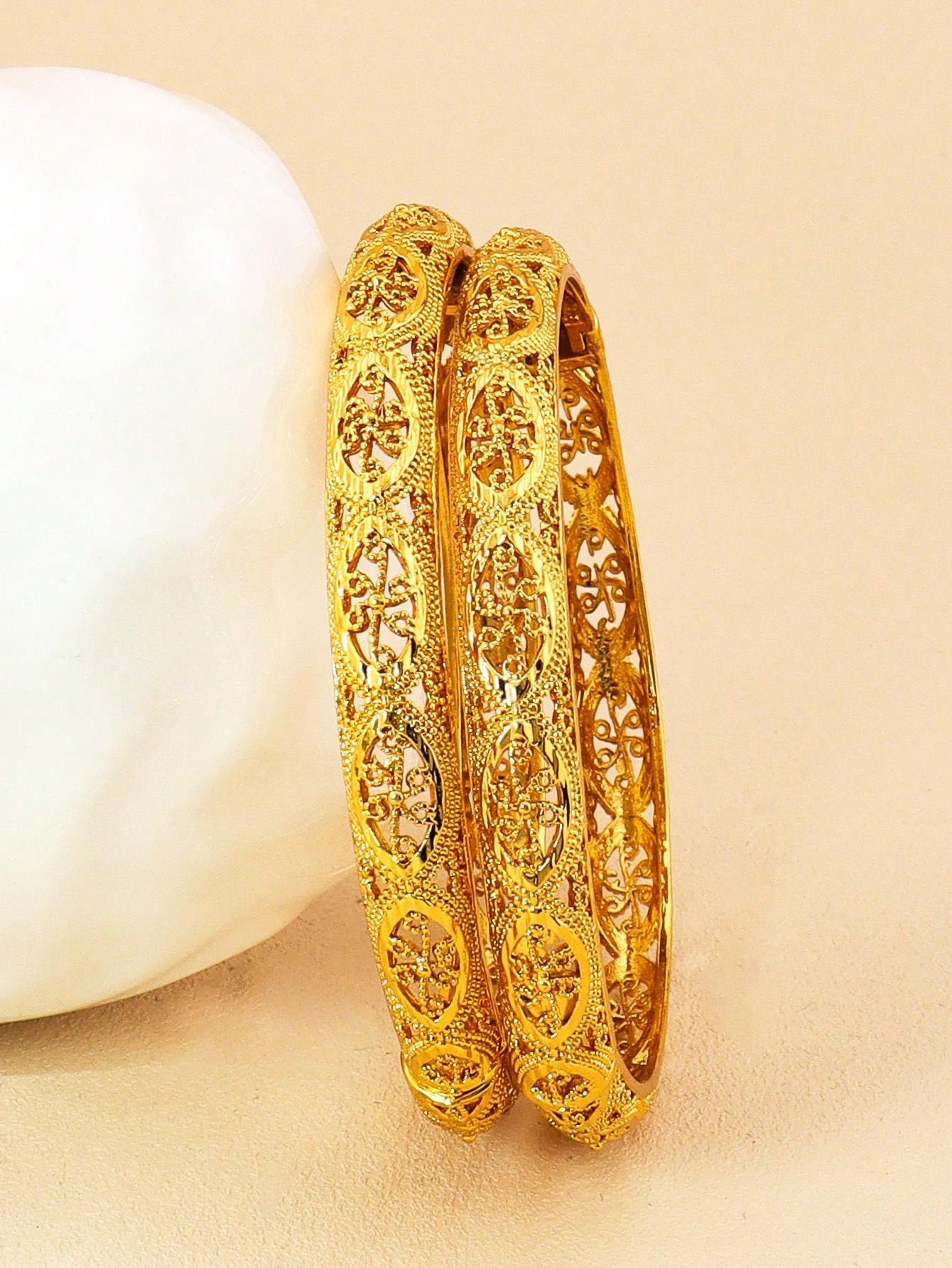 4pcs Luxury Cutout Gold Bangle Set Saudi Arabia Dubai Bracelet Wedding Bride Jewelry Banquet Festive Gift - Seen Mai