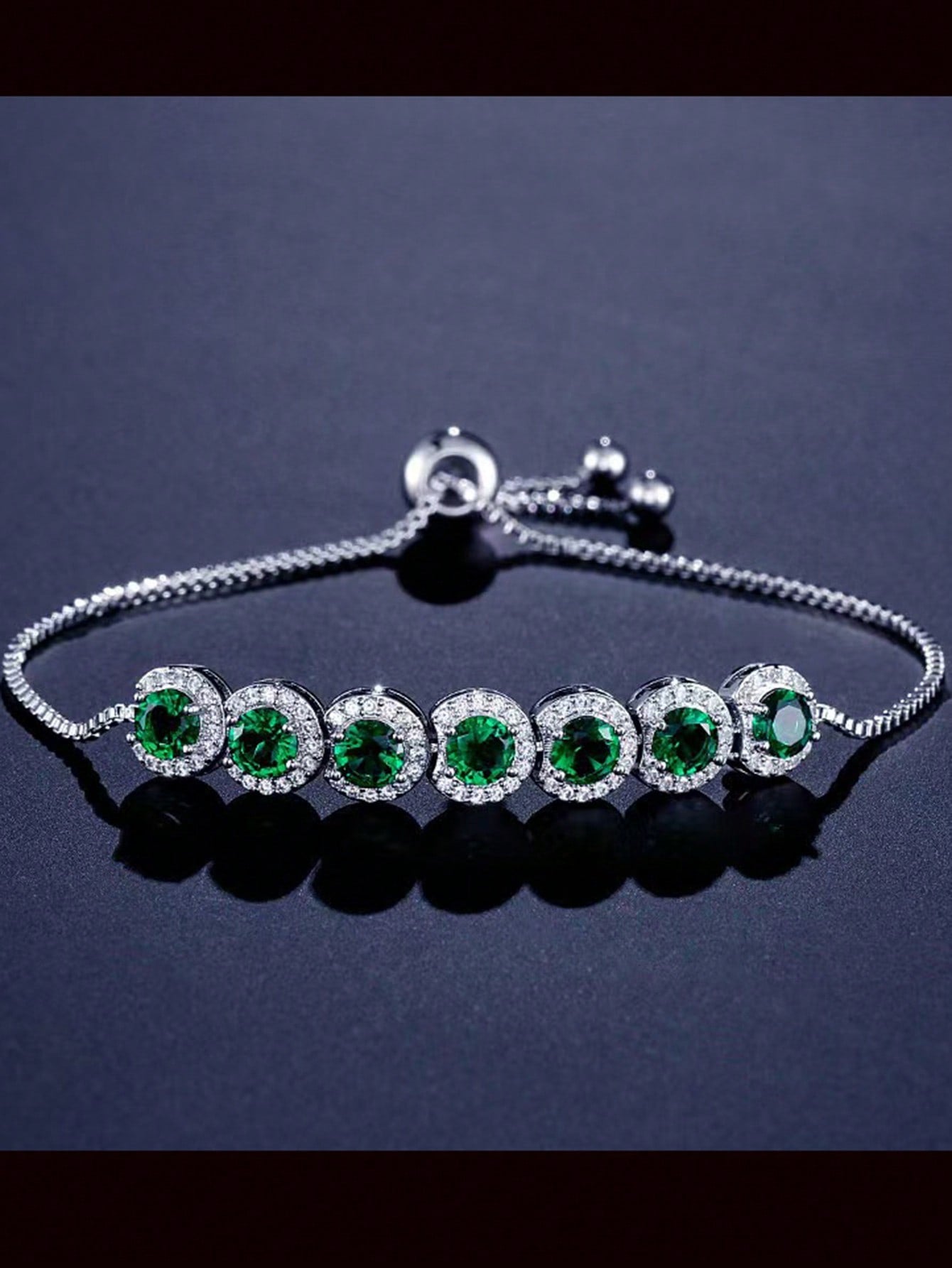 1pc 2024 New European And  Fashionable Minimalist Green Cubic Zirconia Adjustable Length Round Decorated Bracelet For Women